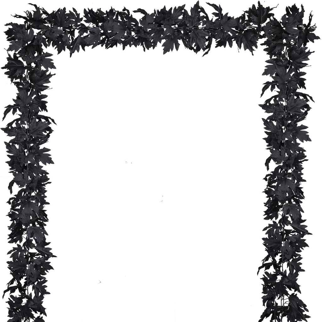 DearHouse 2 Pack Fall Maple Leaf Clearance, 5.9Ft/Piece Halloween Maple Foliage Garland Black Autumn Decor for Home Fireplace Party (Black)