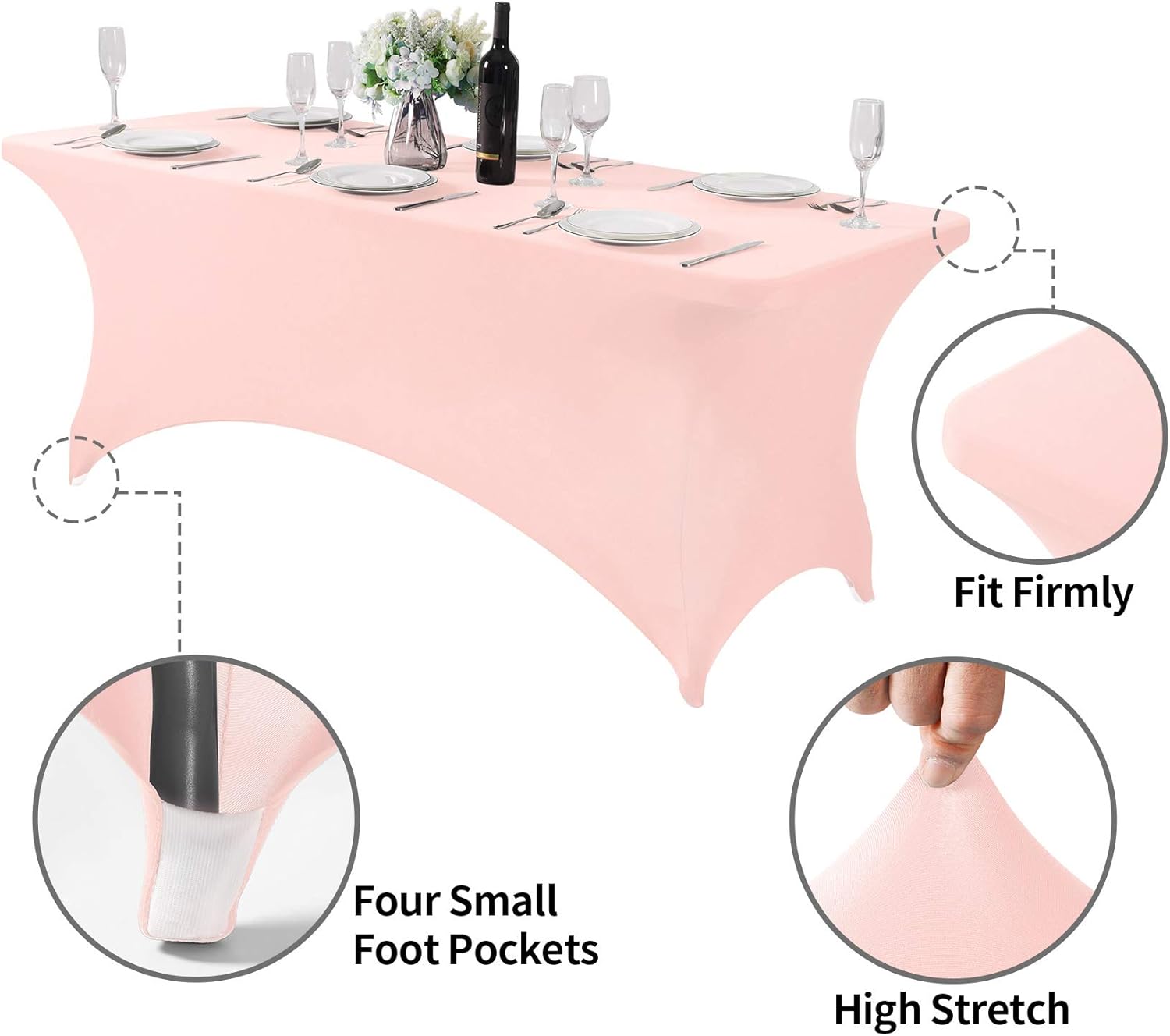 Spandex Table Cover for 6Ft or 4fT or 8ft Table Universal Fitted Stretch Tablecloth for Party, Banquet, Wedding and Events-Blush Pink