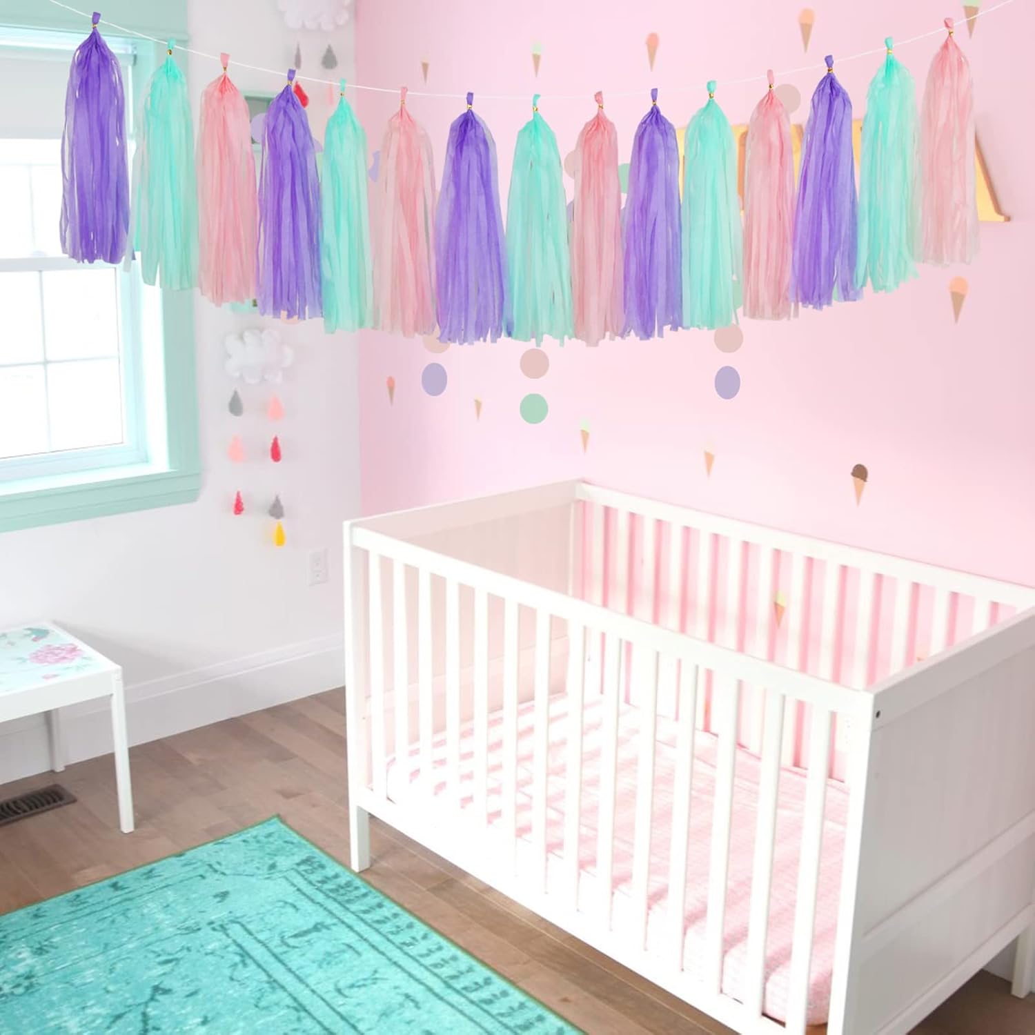 Pink-Purple Mint Mermaid Ocean-Themed Party-Decorations - 15pcs Tassel Garland Streamers Wedding Birthday Engagement Baby Bridal Shower Tassels Banner Decor Panduola