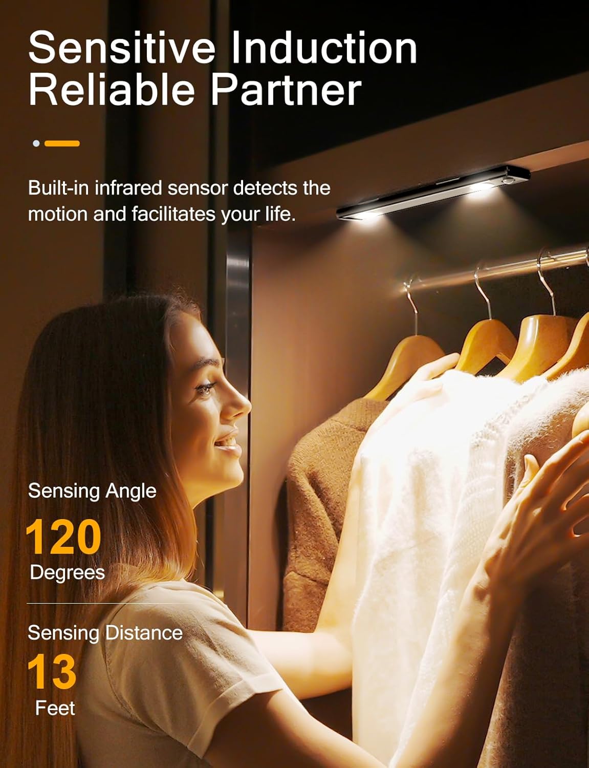 Under Cabinet Lights, Wireless Motion Sensor Light Indoor, Black 10in LED warm Lighting Rechargeable Battery Operated,4 Modes Night Light, Stick-On Magnetic Closet Lights for Kitchen, Hallway(2 Pack)