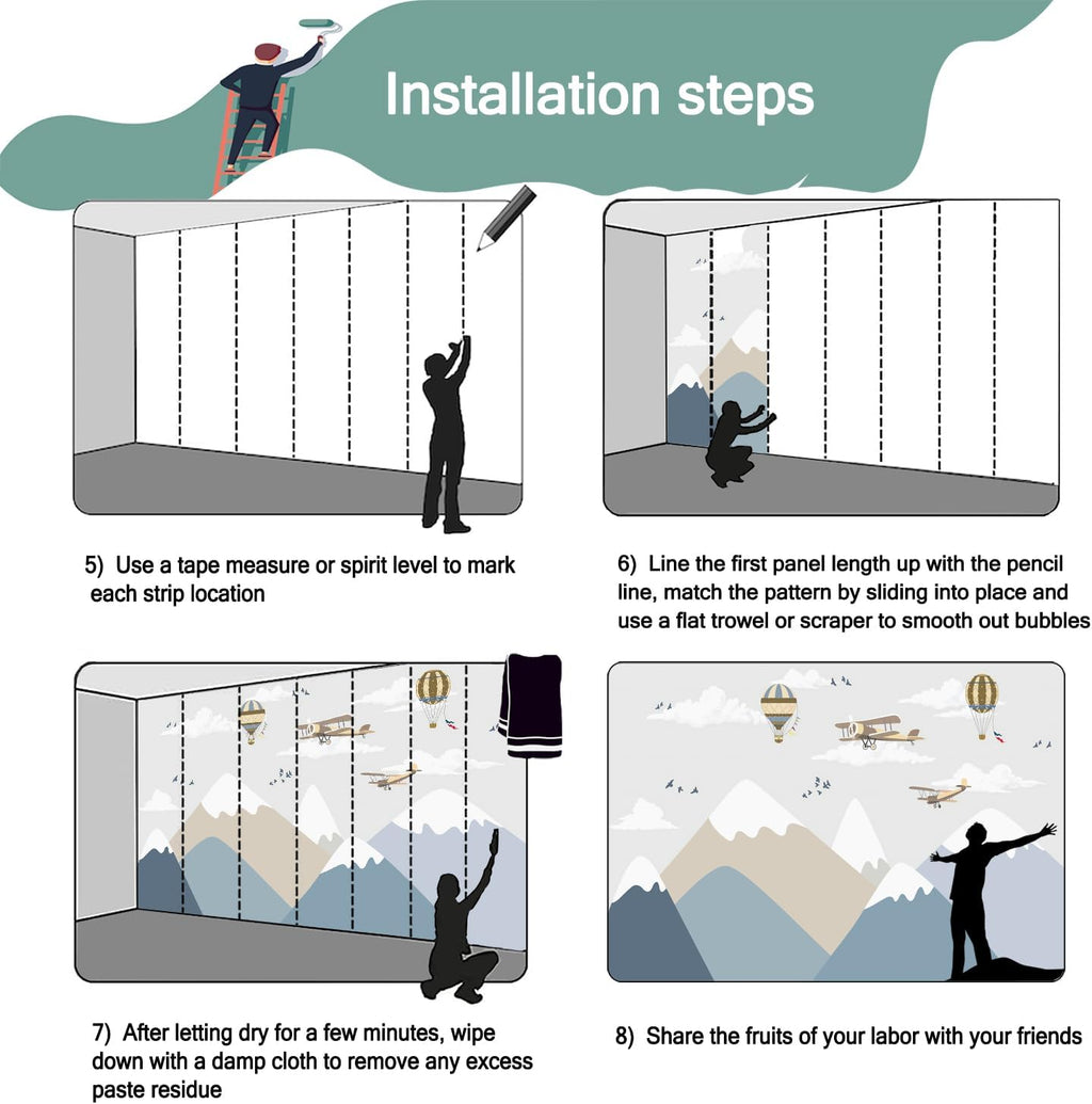 -Children's Room Cartoon Balloon Mountain Fabric Wallpaper Nursery Mural 140" x 91" (Not Peel and Stick)