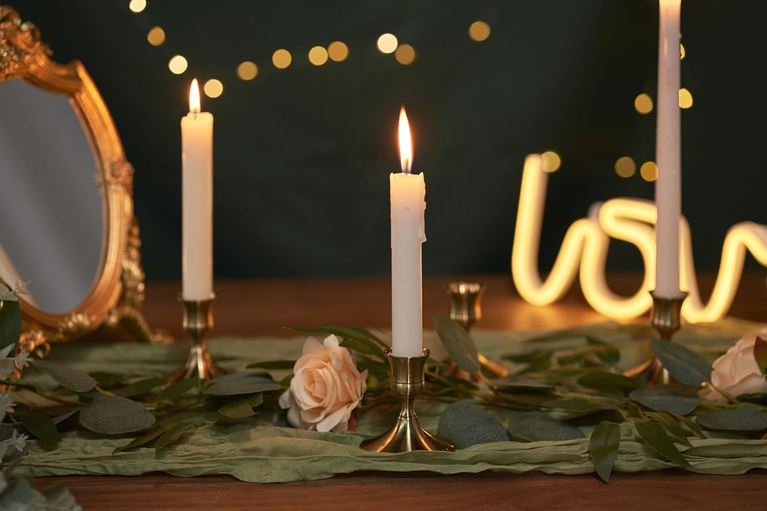 Gold Taper Candle Holder, Brass Candlestick Holders, Vintage Metal for Table Centerpieces Wedding Christmas Decor (Gold, 12 Pcs)