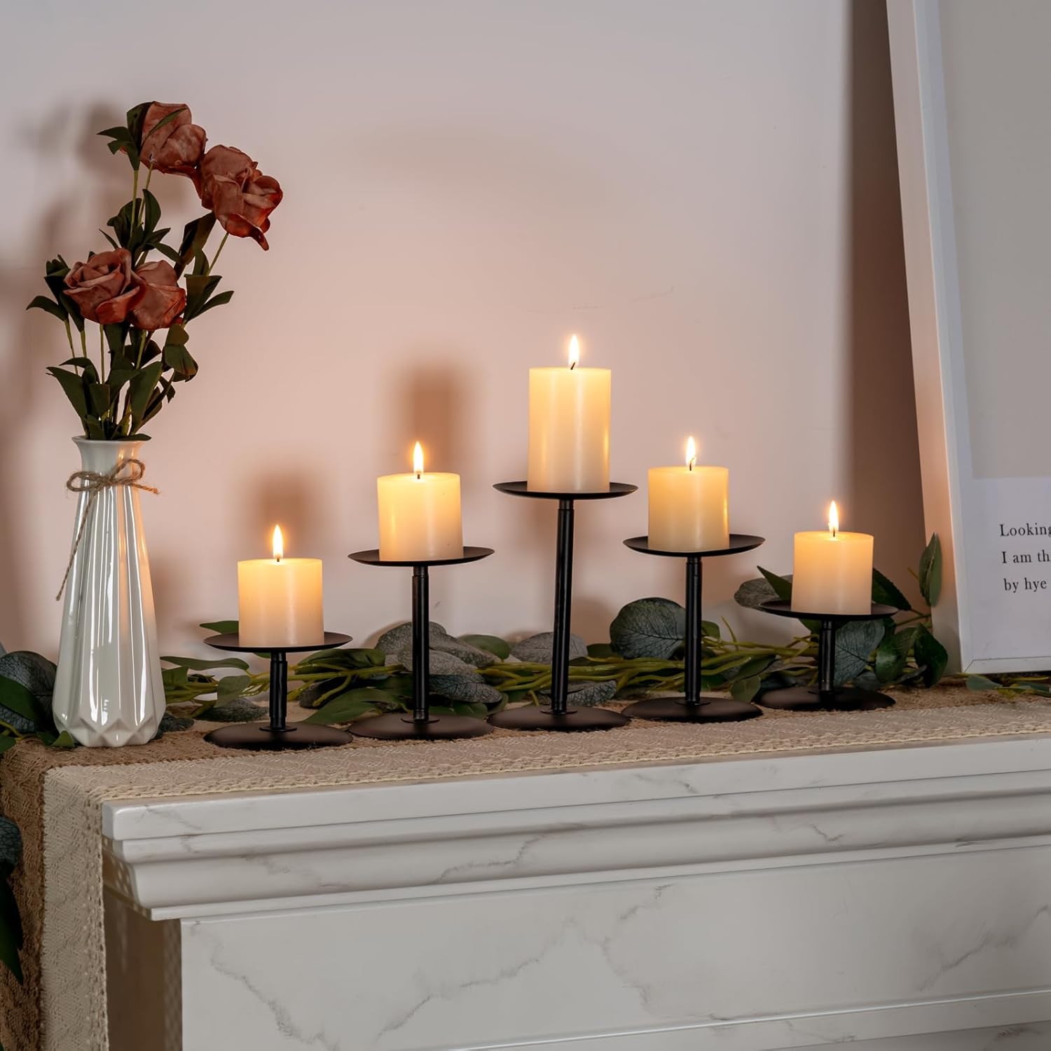 Homemory Holloween Candle Holders for Pillar Candles Set of 5 (Black)