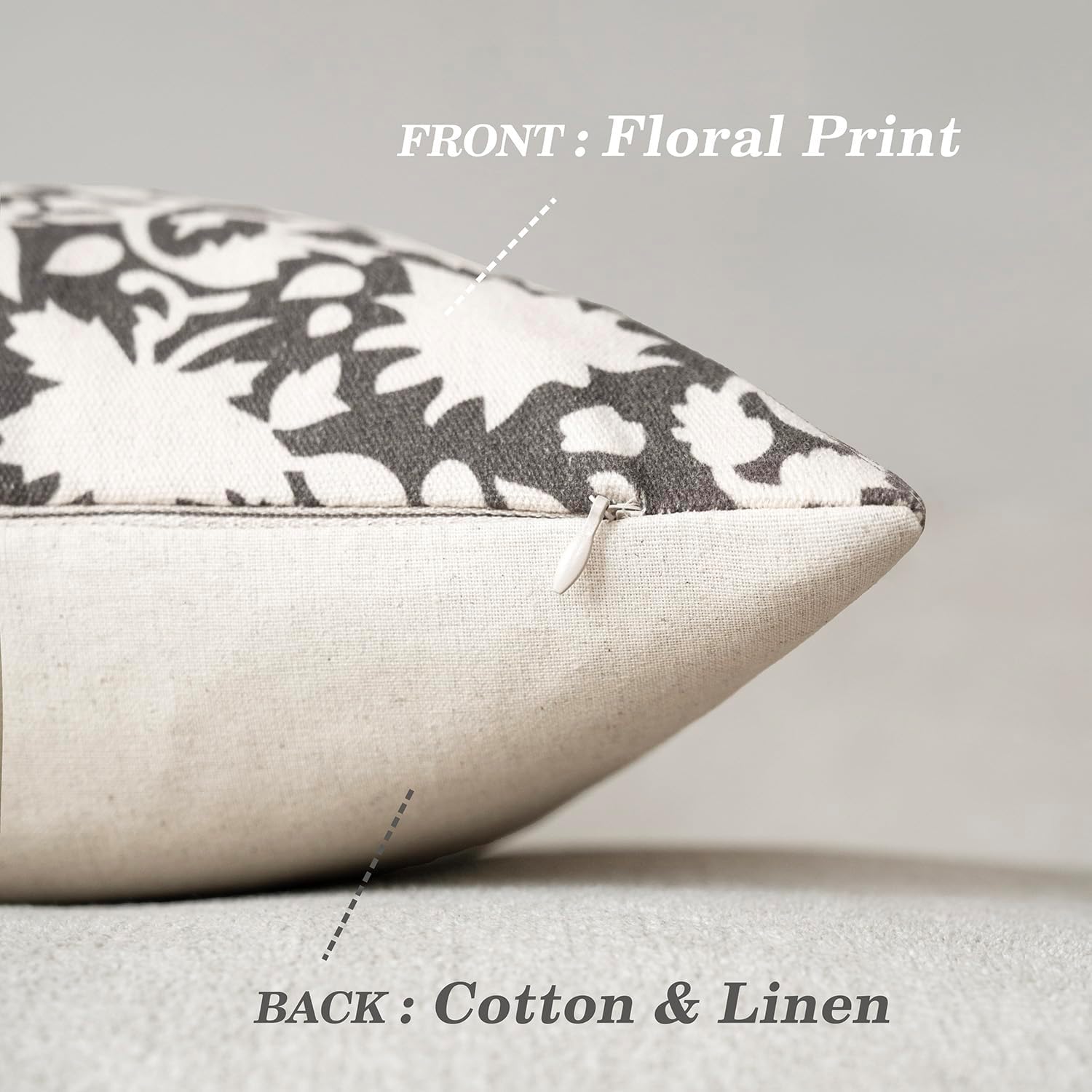 Foindtower Set of 2 Decorative Neutral Floral Throw Pillow Covers Accent Farmhouse Cushion Covers Boho Vintage Pillowcase for Couch Sofa Bedroom Living Room Home Decor Outdoor,18×18 Inch,Rustic Gray