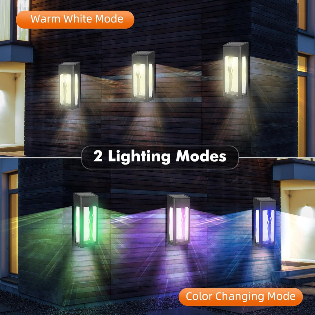 Solar Outdoor Lights, 4 Pack Textured Glass Solar Wall Lights for Yard, Fence, Porch and Garage with 2 Modes, Body in Aluminum and Waterproof