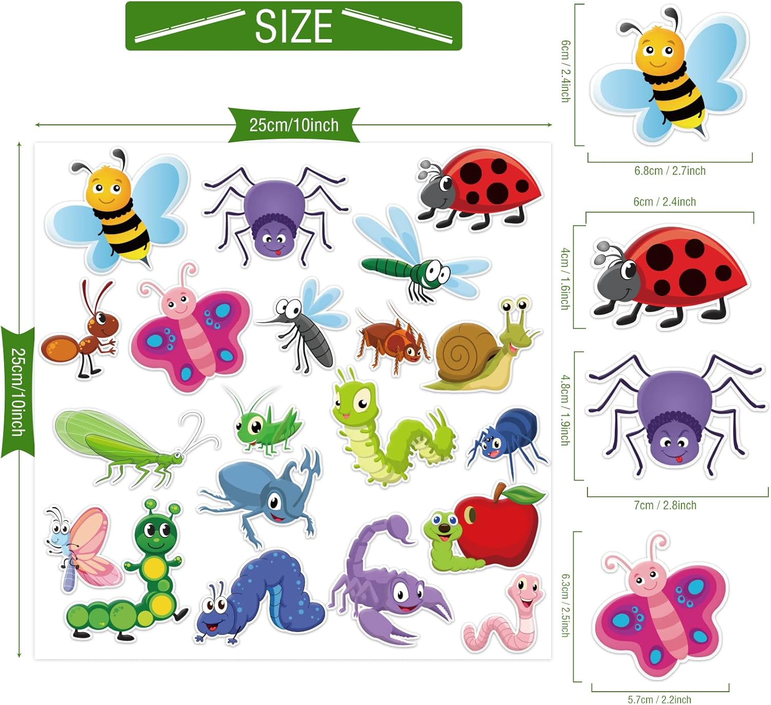 20 PCS Insect Thick Gel Clings Spring Summer Insect Window Gel Clings Decals Stickers for Kids Toddlers and Adults Home Airplane Classroom Nursery Winter Insects Animals Party Supplies Decorations