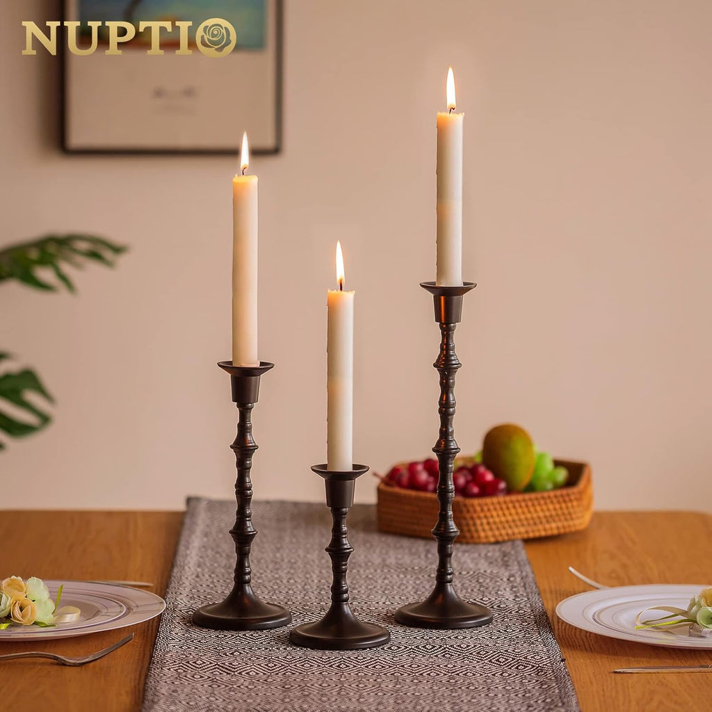 Nuptio Black Candlestick Holders Taper Candle Holders Bulk 6 Pcs Antique Iron Metal Candle Sticks Holders Tall Candle Holder Matte Table Decor for Halloween Kwanzaa Easter Valentines Shabbat