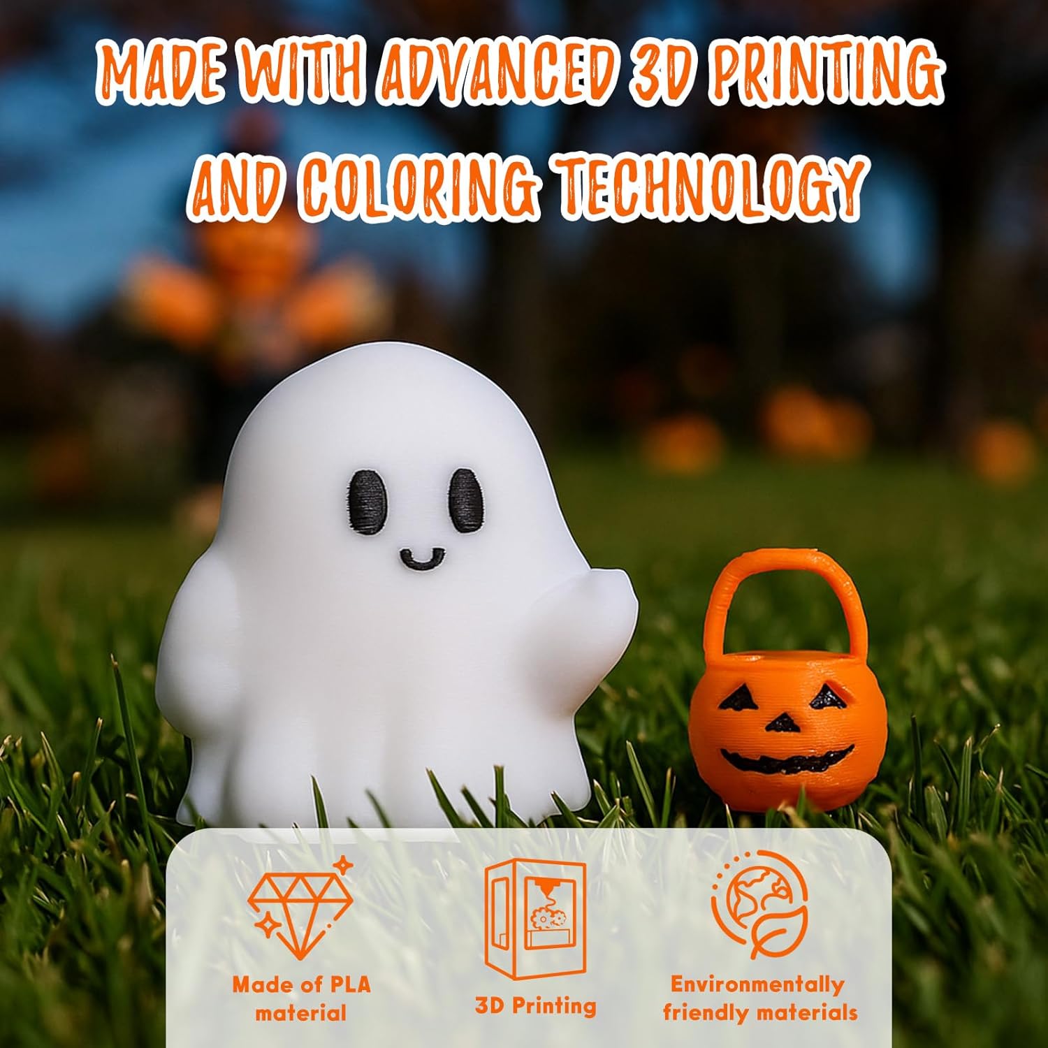 Halloween Ghost Figurines Resin Halloween Table Decorations Cartoon White Spooky Carrying Pumpkin Statue Small Mini Little Ghost Figurine Holiday Table Centerpieces for Home Tabletop Decor