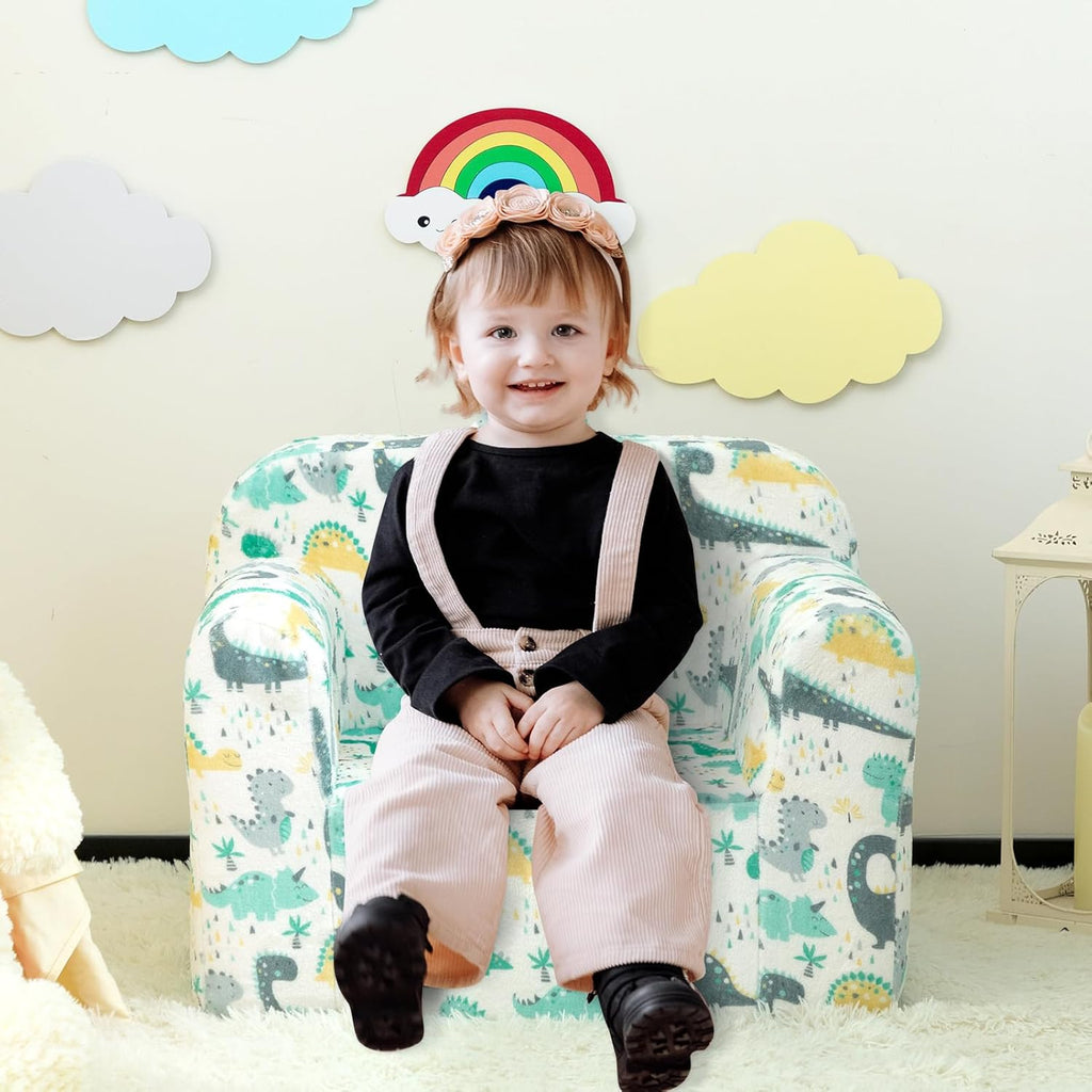 ALIMORDEN Kids Ultra-Soft Snuggle Foam Filled Chair, Single Cuddly Sofa for Boys and Girls, Dinosaur