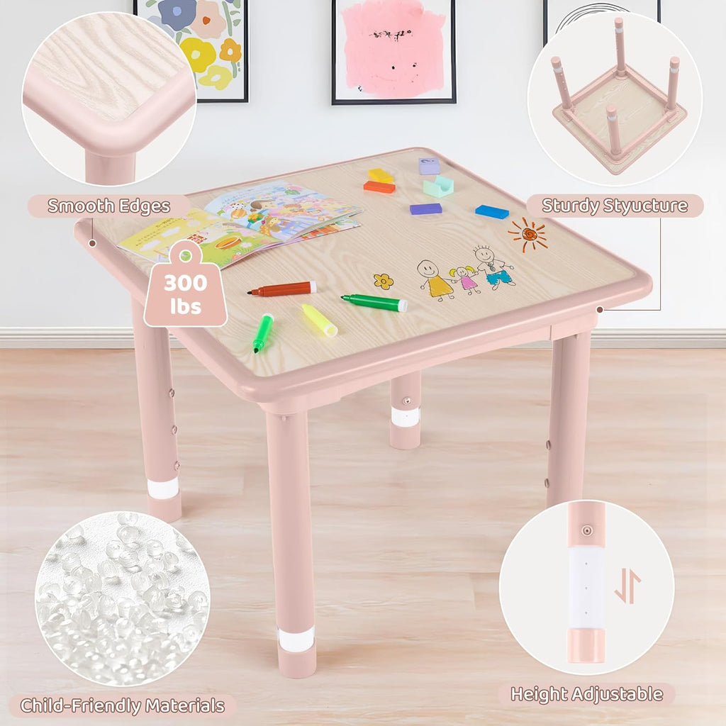 Kids Table and 2 Chairs Set, Height Adjustable (17.7"-26.1") Toddler Table and Chair Set, Multi-Activity Table with Graffiti Desktop, Children’s Table and Chairs for Classroom, Home & Daycare