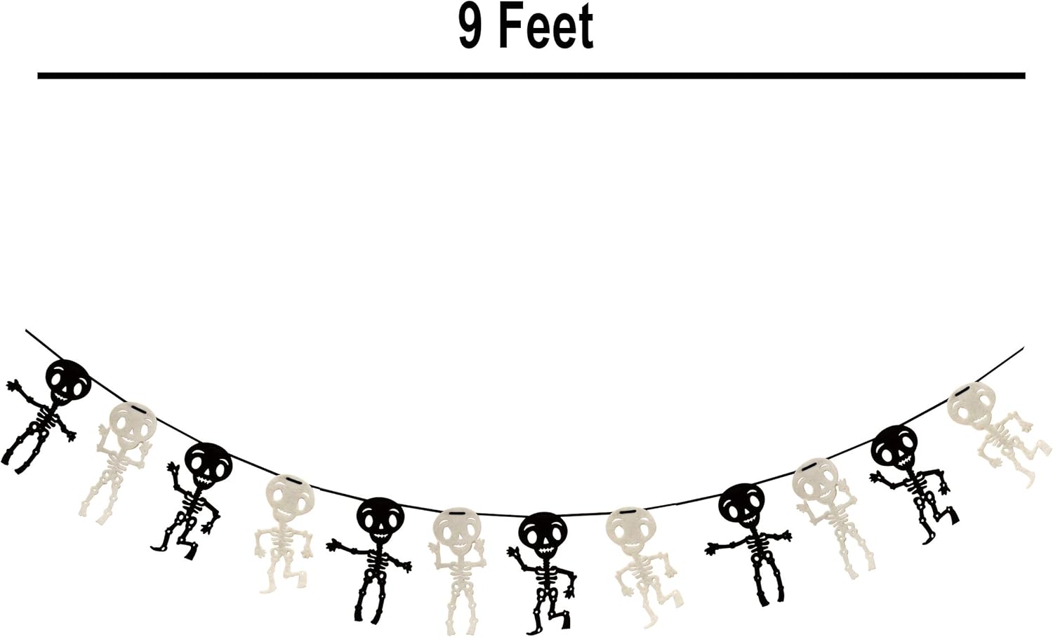 Gift Boutique - 9 Foot Halloween Garland Felt Banner Chain Decorations Indoor & Outdoor Party Supplies 18 Feet Total Pack of 2 Designs Skeletons Bat Pumpkin Ghost