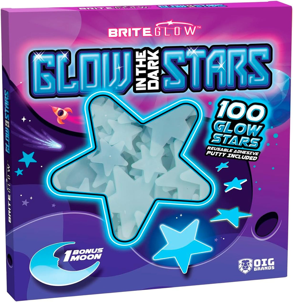 100PK Blue Glow in The Dark Stars for Ceiling Easter Basket Stuffers for Kids - Star Brite Plastic Glow Stars with Moon & Putty Ages 4,5,6,7,8,9,10,11,12 for Bedroom Space Night Light Room Non-Toxic