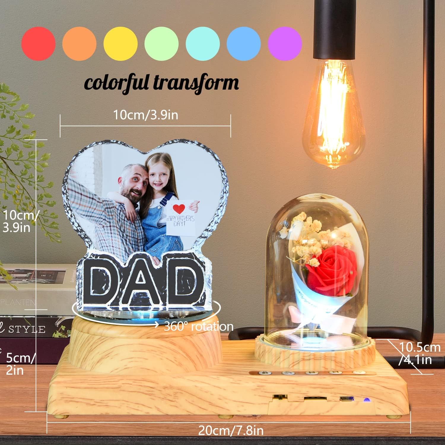 Dad Gift Unique Color Print Custom Photo Crystal Night Light Ornament for Dad Daddy Day Birthday Christmas Gift Atmosphere Light