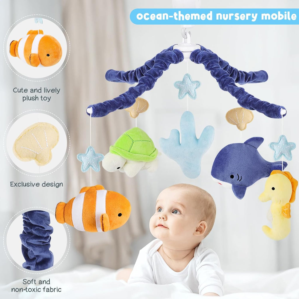 Ocean Animals Baby Crib Mobile - Musical Baby Mobile for Crib with 12 Lullabies for Boys & Girls, Baby Mobile for Bassinet for New Borns, Nursery Mobiles, Fits Standard Cribs