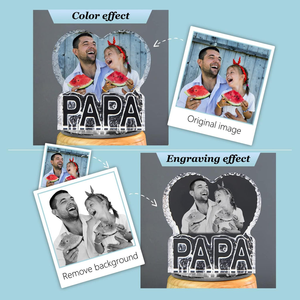 PAPA 3D Crystal Photo - Crystal Picture Hand Cut, Includes Rose Bluetooth Music Box LED Base - Memorable Gift and Keepsake, Daddy Day Gifts for Dad, Husband, Son