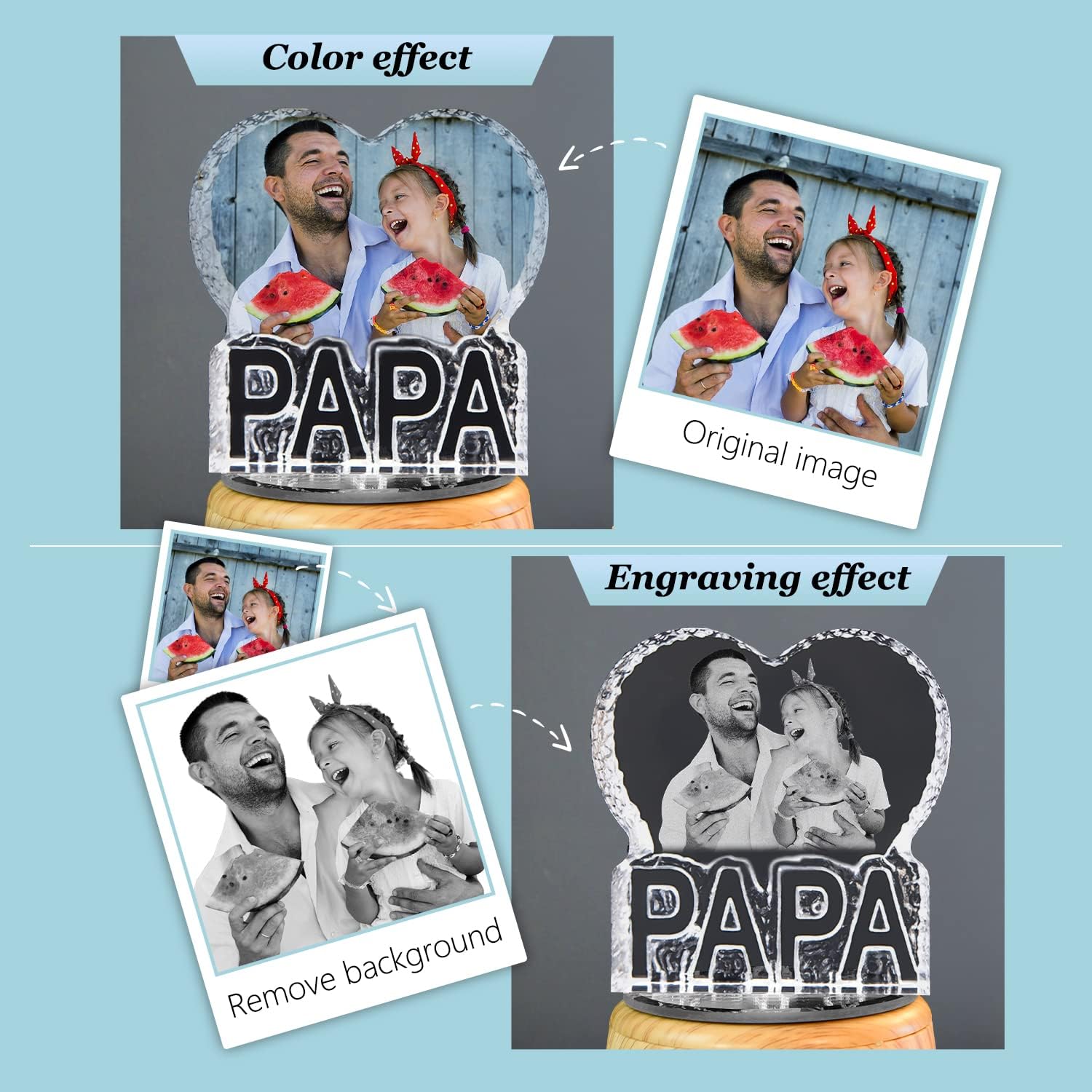 PAPA 3D Crystal Photo - Crystal Picture Hand Cut, Includes Rose Bluetooth Music Box LED Base - Memorable Gift and Keepsake, Daddy Day Gifts for Dad, Husband, Son