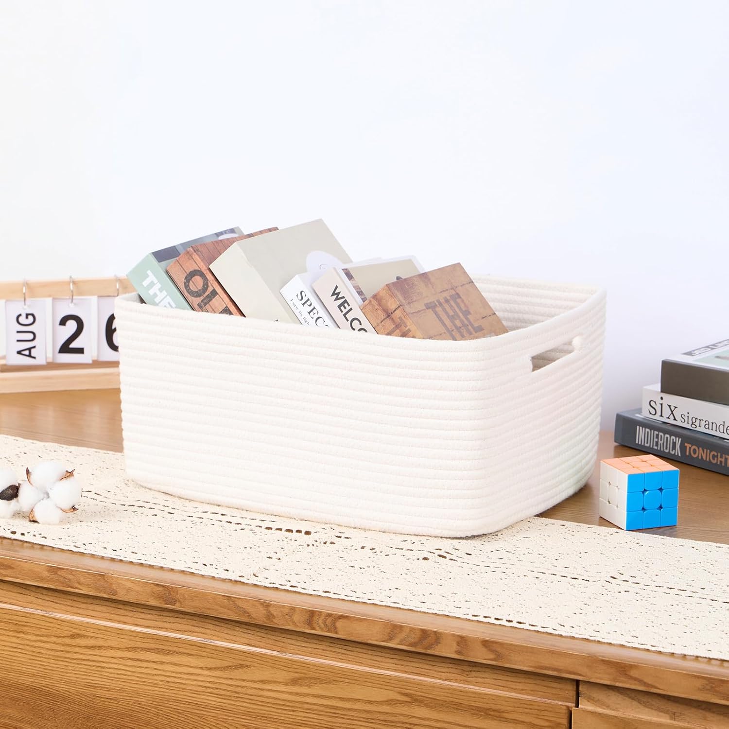 Large Storage Baskets for Organizing, Closet Shelf Baskets for Clothes Blanket Towels, Baby Nursery, Toy Bins Box, Woven Rope Baskets, 17 x 13 x 7.5”, 4 Packs Off White