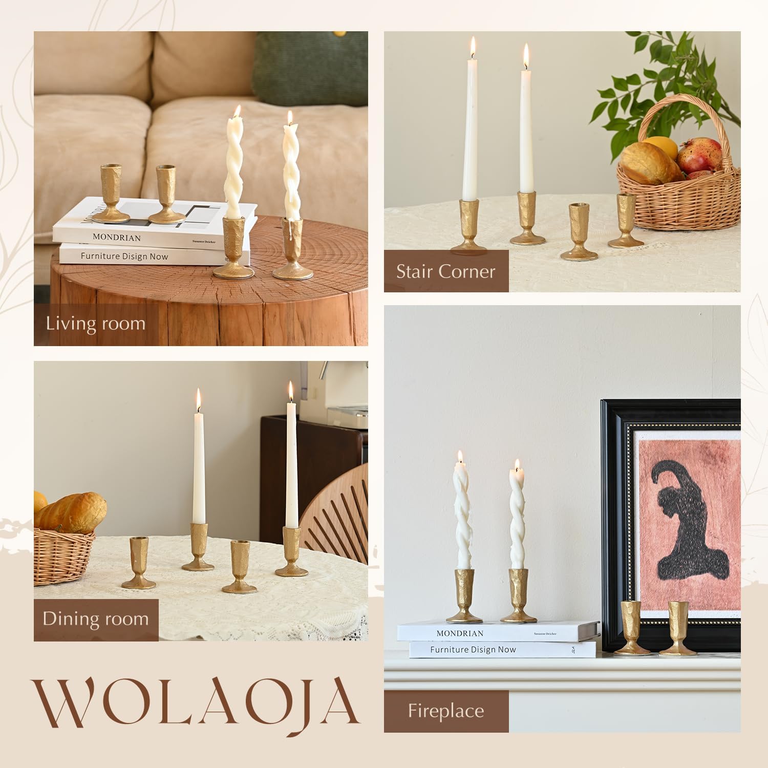 Candle Sticks Holder Decor, Set of 4 Vintage Gold Candle Holders, Modern Decorative Tapered Candlestick Holders Centerpiece for Dining Table Centerpiece, Wedding, Party Decor