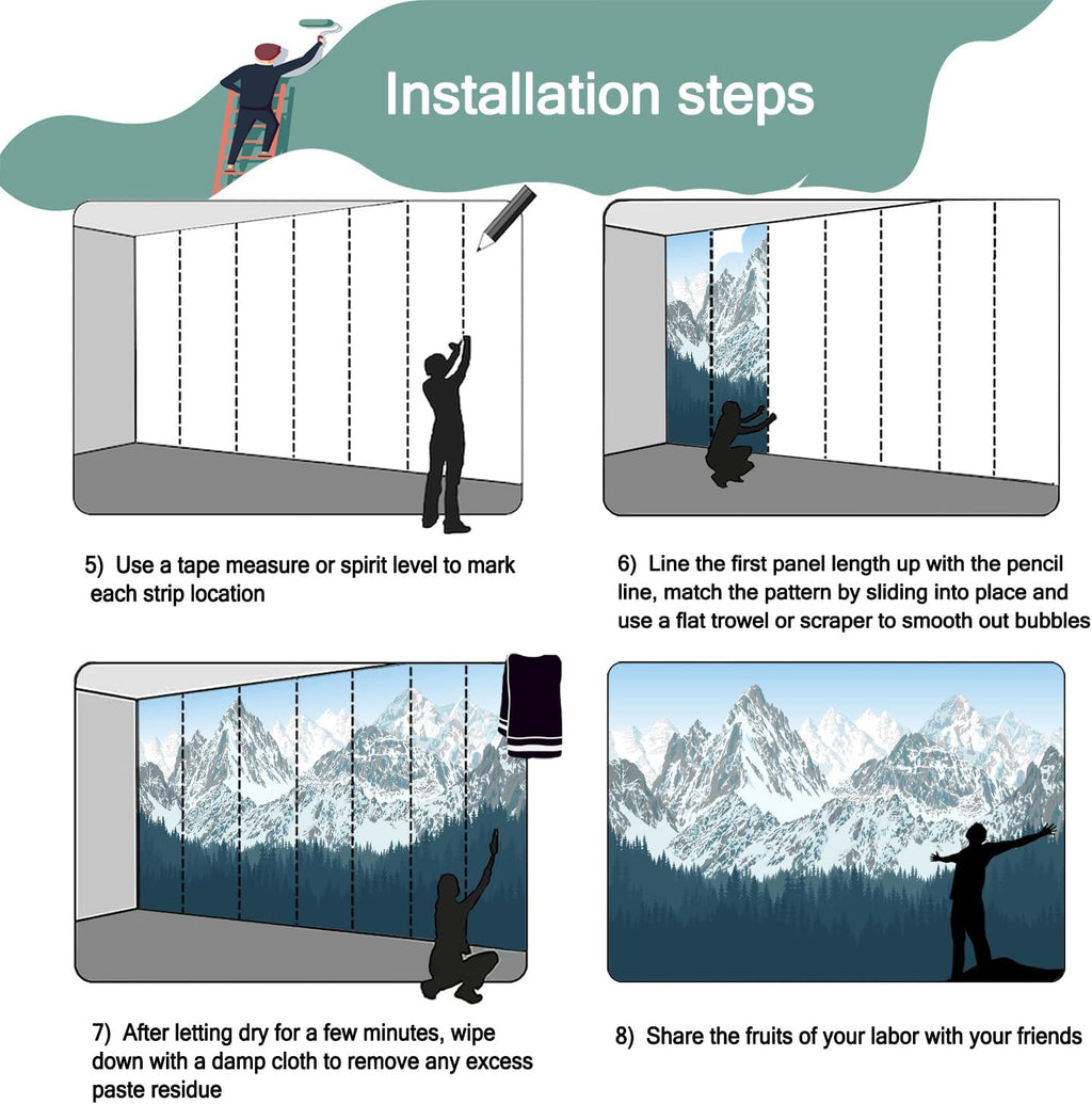 -Forest Snow Mountain Peaks Blue Sky Wallpaper Bedroom Living Room XT09 L 180" x 115"