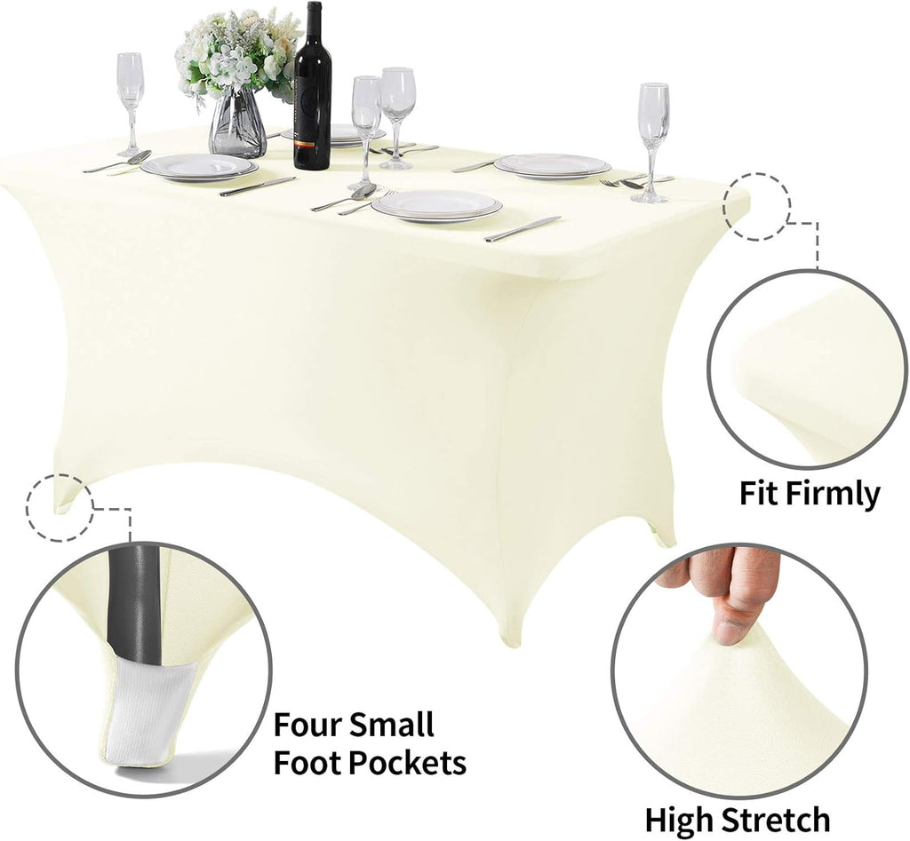 Spandex Table Cover for 4FT or 6ft or 8ft Table Universal Fitted Stretch Tablecloth for Party, Banquet, Wedding and Events-Ivory