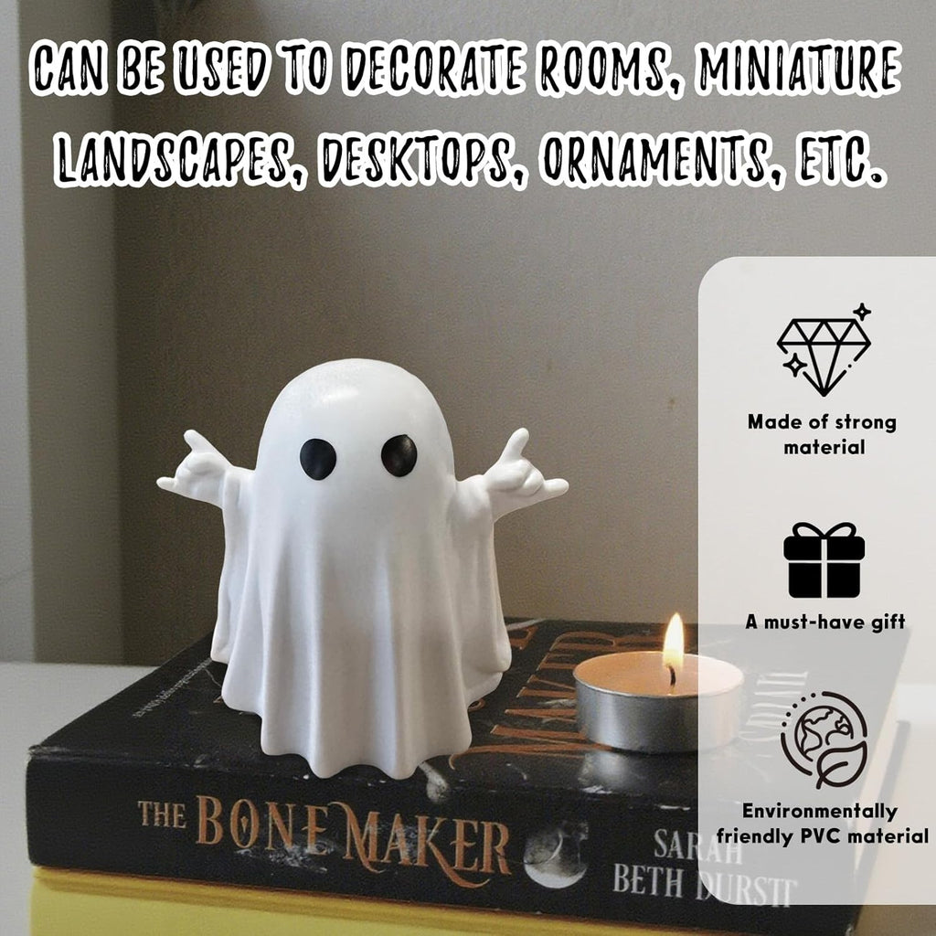 Halloween Ghost Figurine Halloween Desk Ornaments Funny Gestures Spooky Ghost Statue Cartoon Cute Mini Resin Spooky Ornaments for Holiday Home and Office Decorations