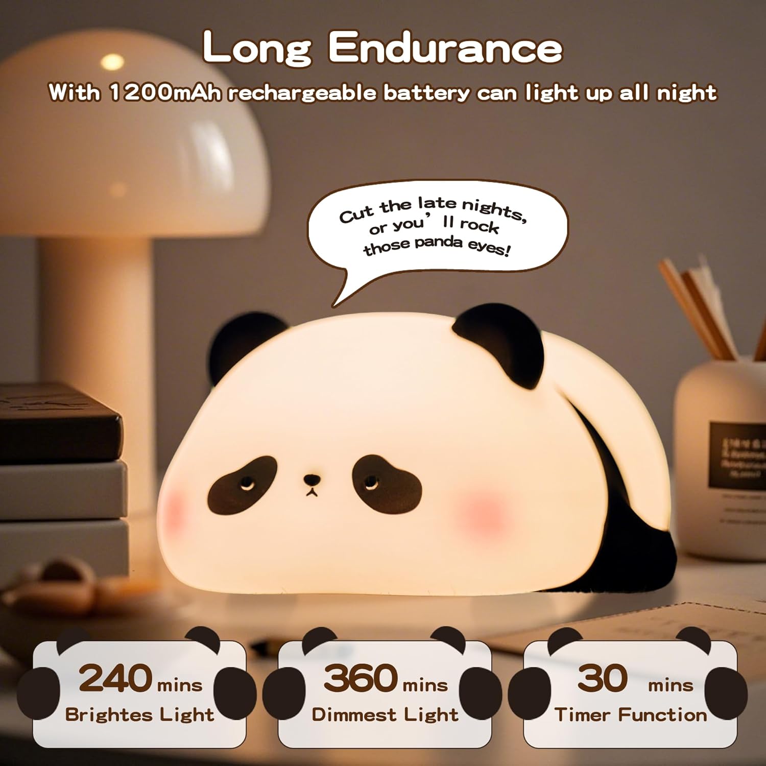Cute Panda Night Light for Kids, LED Panda Lamp, Food Grade Silicone Novelty Animal Night Lamp,Dimmable Nursery Squishy Nightlight, Cool Gifts for Kids, Office Desk/Baby Boys/Girls Room Decor