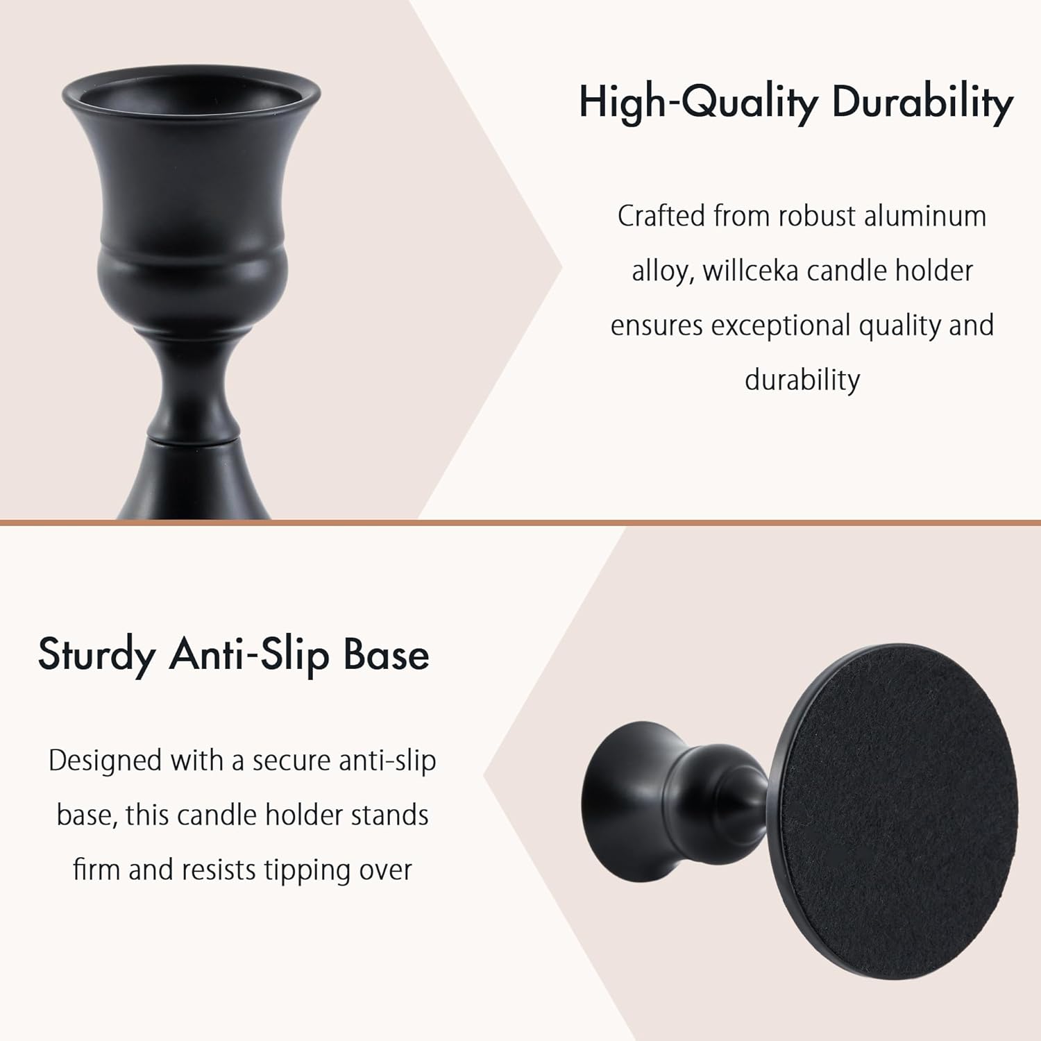 Black Taper Candle Holder, Candlestick Holders, Vintage Metal for Table Centerpieces Wedding Decor (Matte Black, 6 Pcs)