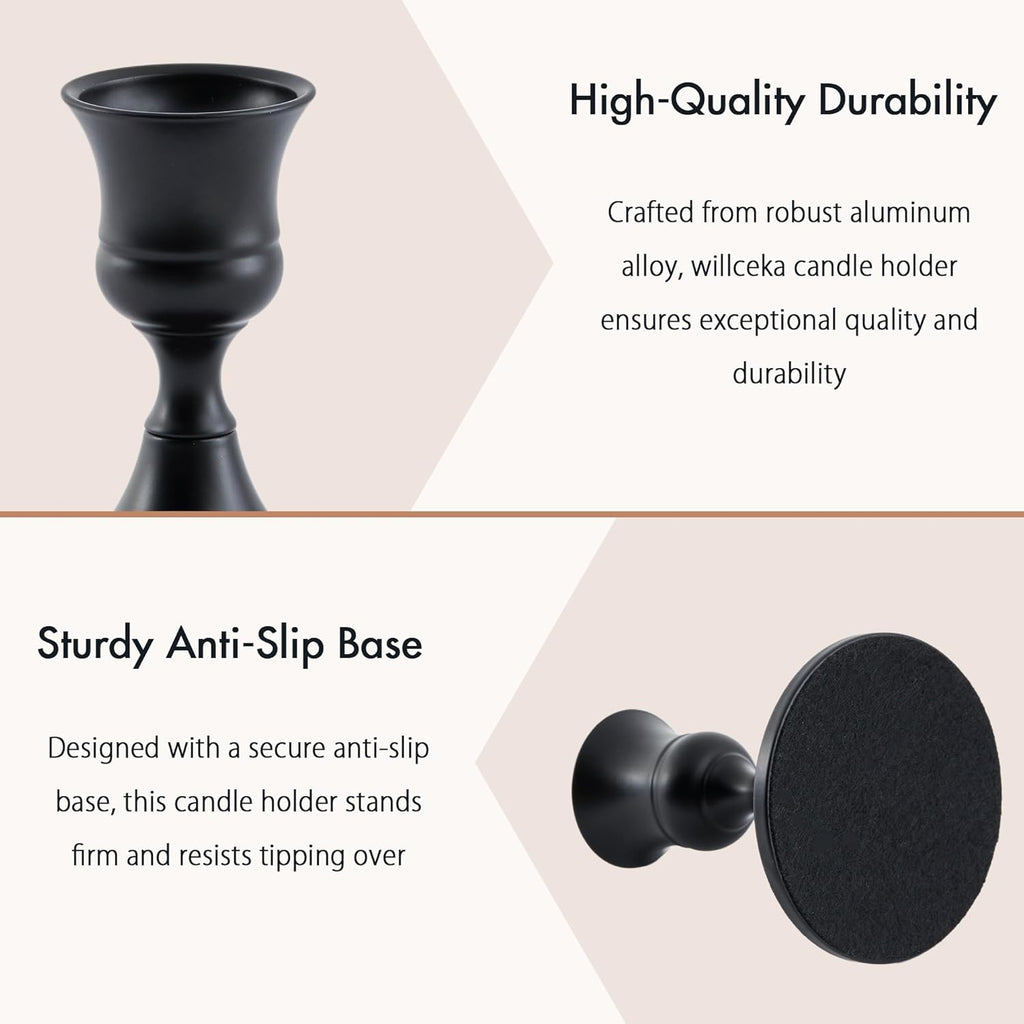 Black Taper Candle Holder, Candlestick Holders, Vintage Metal for Table Centerpieces Wedding Decor (Matte Black, 4 Pcs)