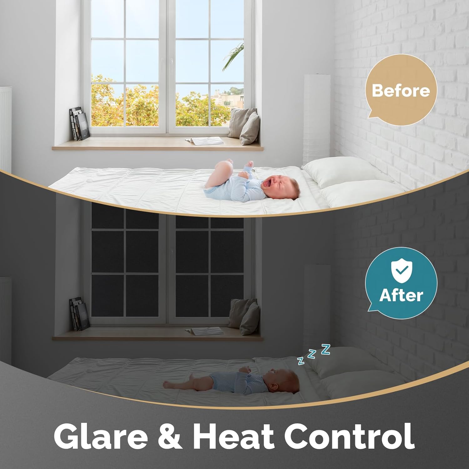 DOWELL Blackout Window Film, 100% Light Sun Blocking Static Cling Frosted Privacy Film for Glass, Heat Control Removable Window Tint, Room Darkening Cover for Day Sleep, Black, 23.6" x 157.5"