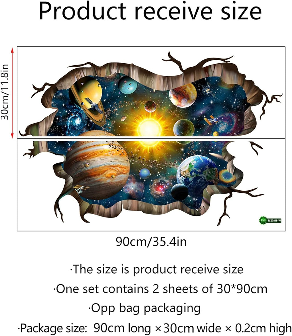 3D Broken Cosmic Galaxy Wall Decals, Magic Milky Way Outer Space Planet Wall Stickers, Creative Stars and Solar System Wallpaper for Kids Boys Floor Ceiling Living Room Bedroom Home Decor