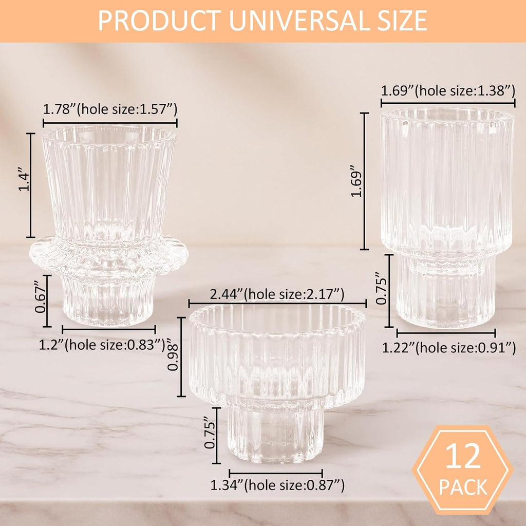 12 Pcs Glass Candlestick Holders Taper Candle Holders for Table Centerpieces, Wedding Decor and Dinner Party, Clear