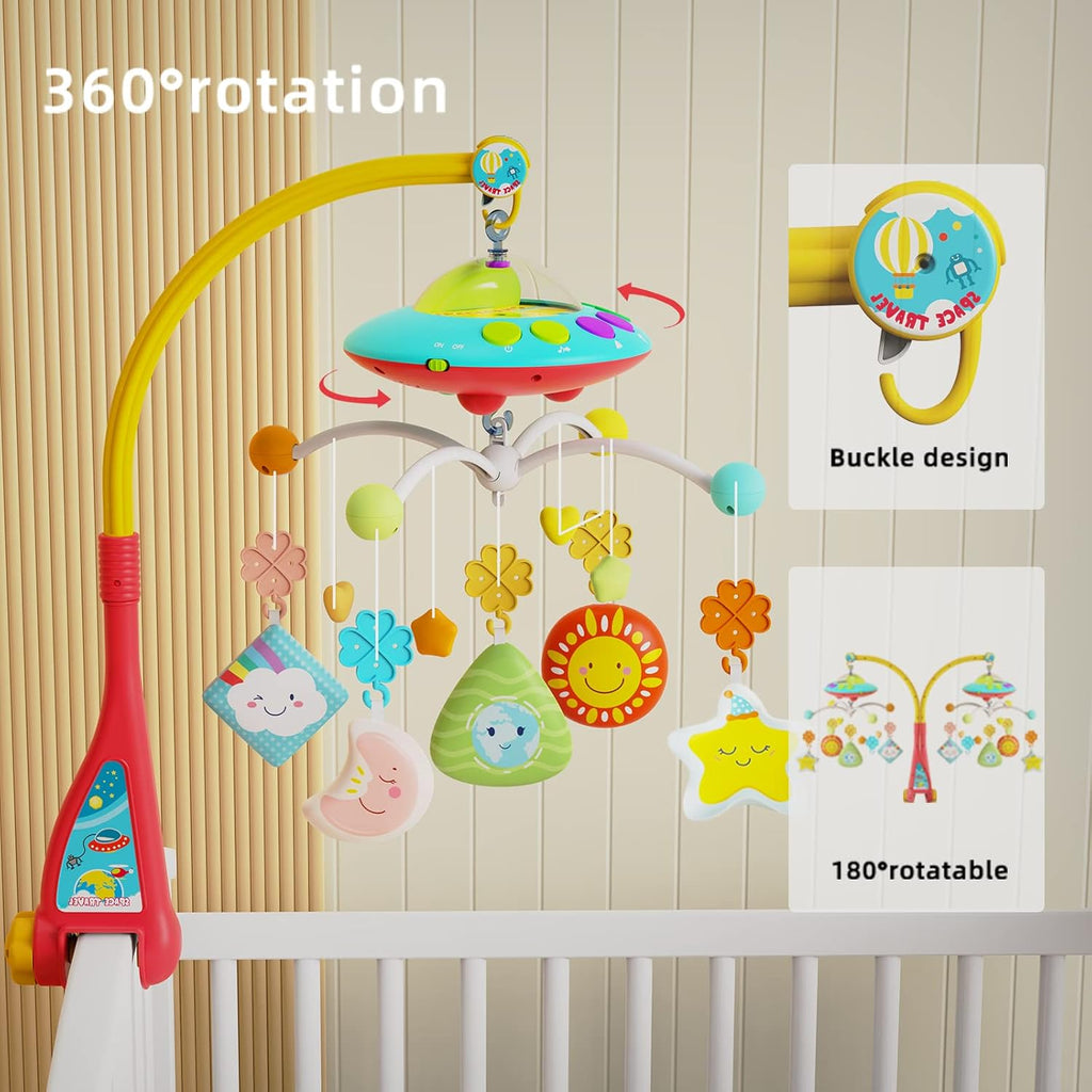 Eners Baby Crib Mobile with Music and Lights, Mobile for Crib with Remote Control, Rotation, Moon and Star Projection, Baby Crib Toys for Boys Girls (Red)