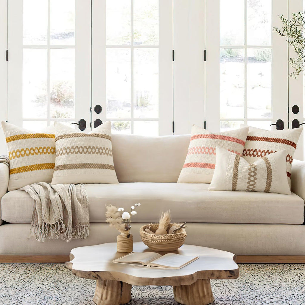 MIULEE Set of 2 Mustard Yellow Boho Decorative Lumbar Pillow Covers 12x20 Inch Farmhouse Rustic Couch Throw Pillows Modern Cotton Cushion Covers Retro Cute Macrame Woven Home Decor for Bed Sofa Chair