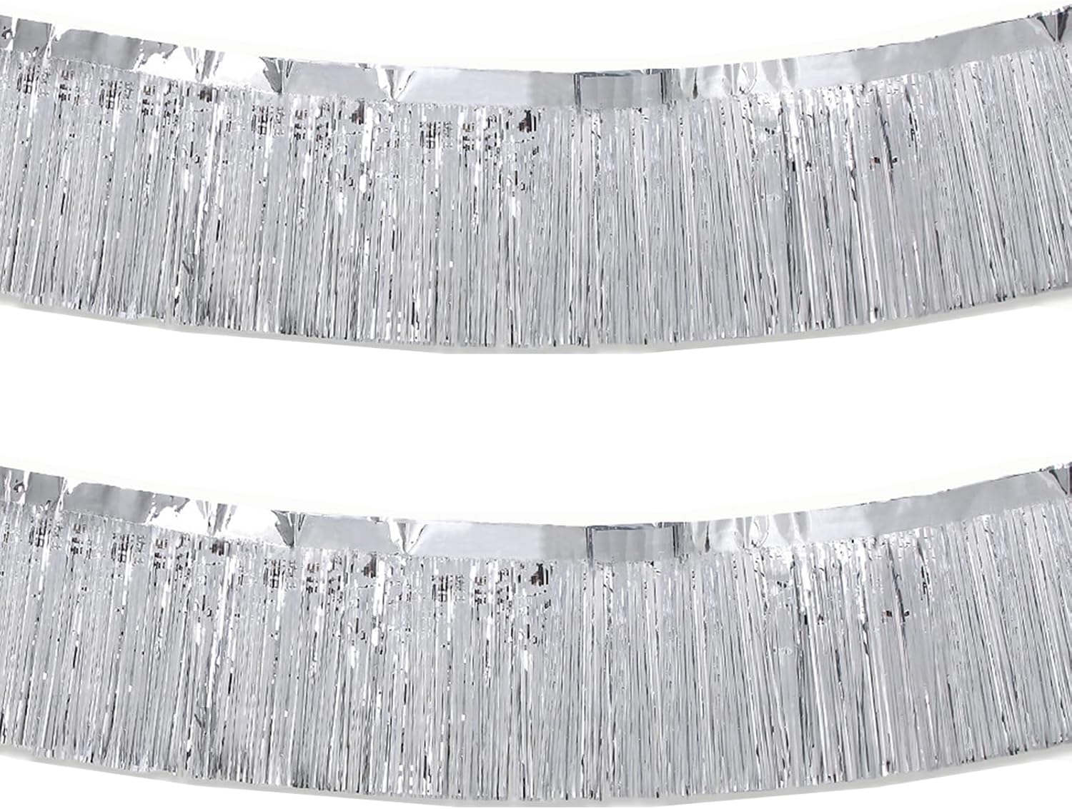 Silver Foil Fringe Garland 10FT 2packs, Metallic Foil Tinsel Fringe Banners for Parade Float Decorations Wedding, Birthday Party Graduation (Two Silver)