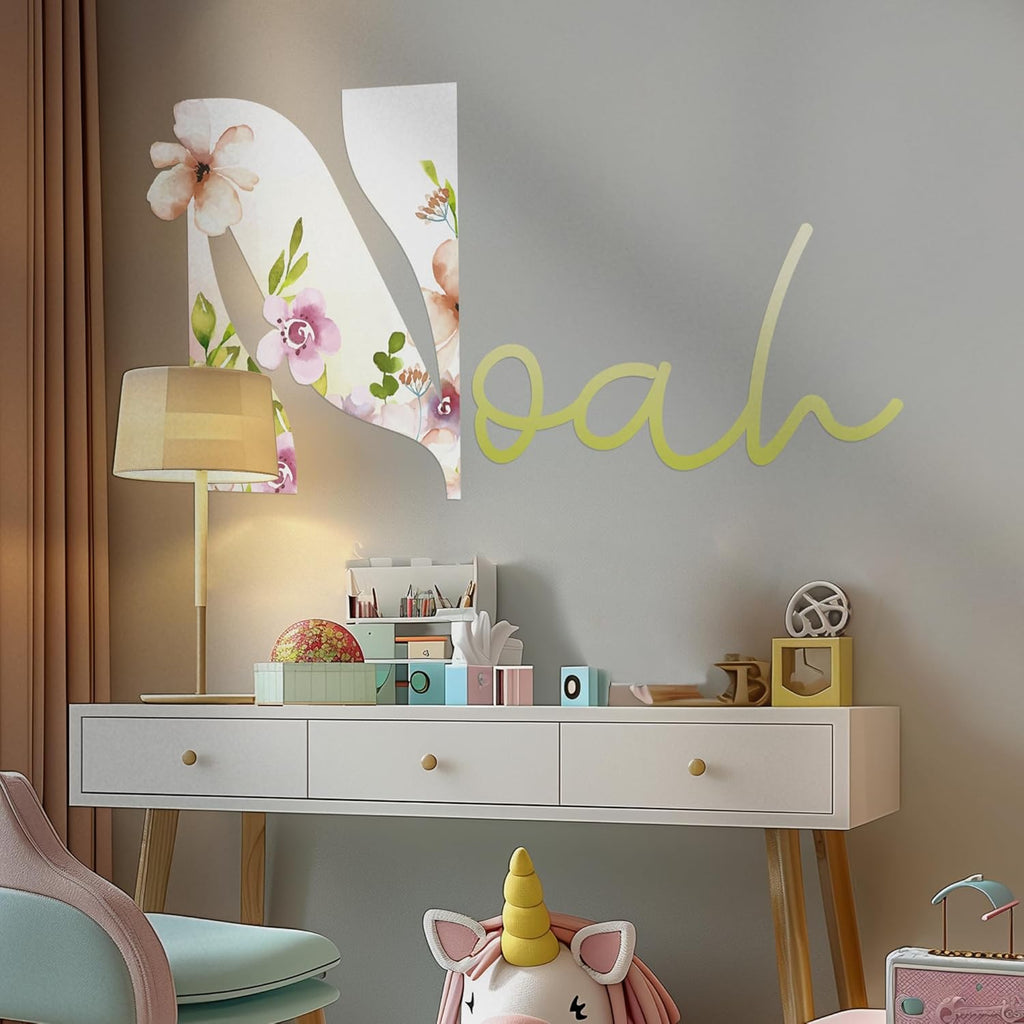 CRYPTONITE Personalized Name Flower Wall Decor | Custom Decal for Baby Nursery | Girl Bedroom Decor | Baby Girl Room (B. Flowers)