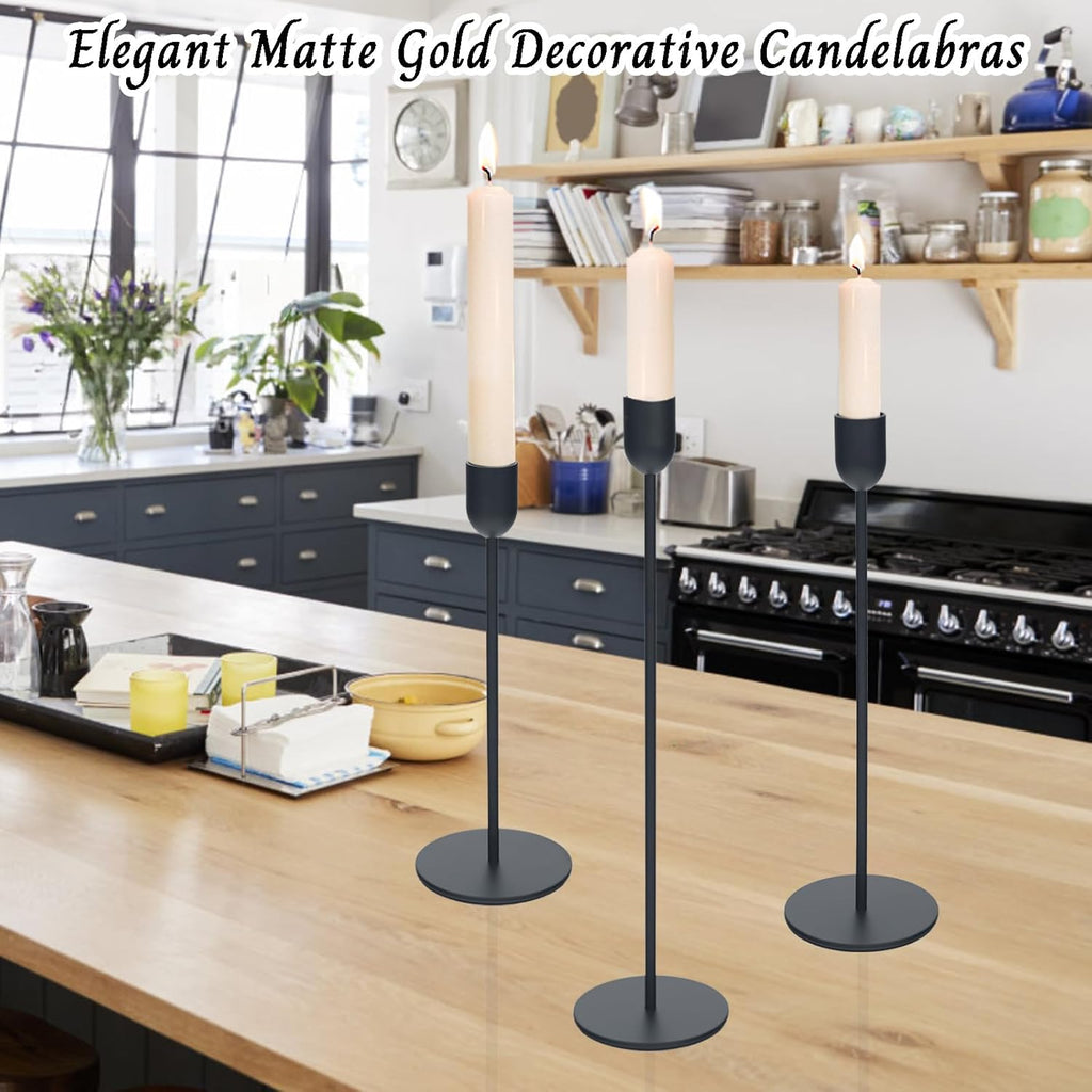 18 PCE Black Candle Holders Set, Vintage Taper & Pillar Candle Sticks for Wedding, Dining Table, Fireplace Mantel, Elegant Home Decor, Housewarming Gift, Festive Centerpiece