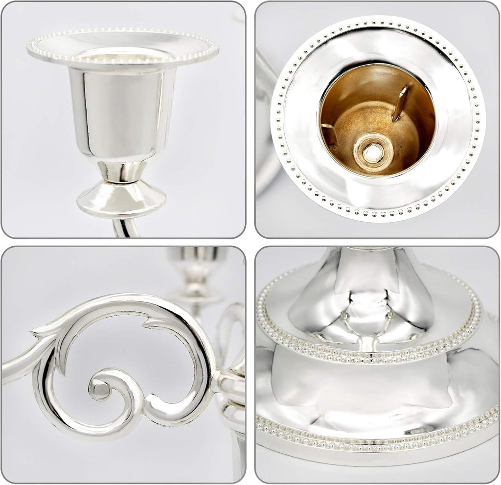 Metal Candelabra 5-Candle 10.1 Inch Tall Candle Holder Stick for Home Wedding Event and Party Festival,Silver