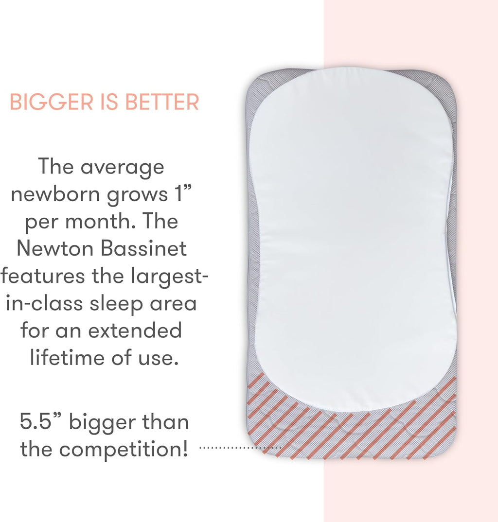 Newton Baby Bassinet & Bedside Sleeper with Mattress & Sheet - Ultra-Breathable & Completely Washable, Removable Dual-Layer Cover | Solid Birch Frame Adjustable Height & Infant Access Opening