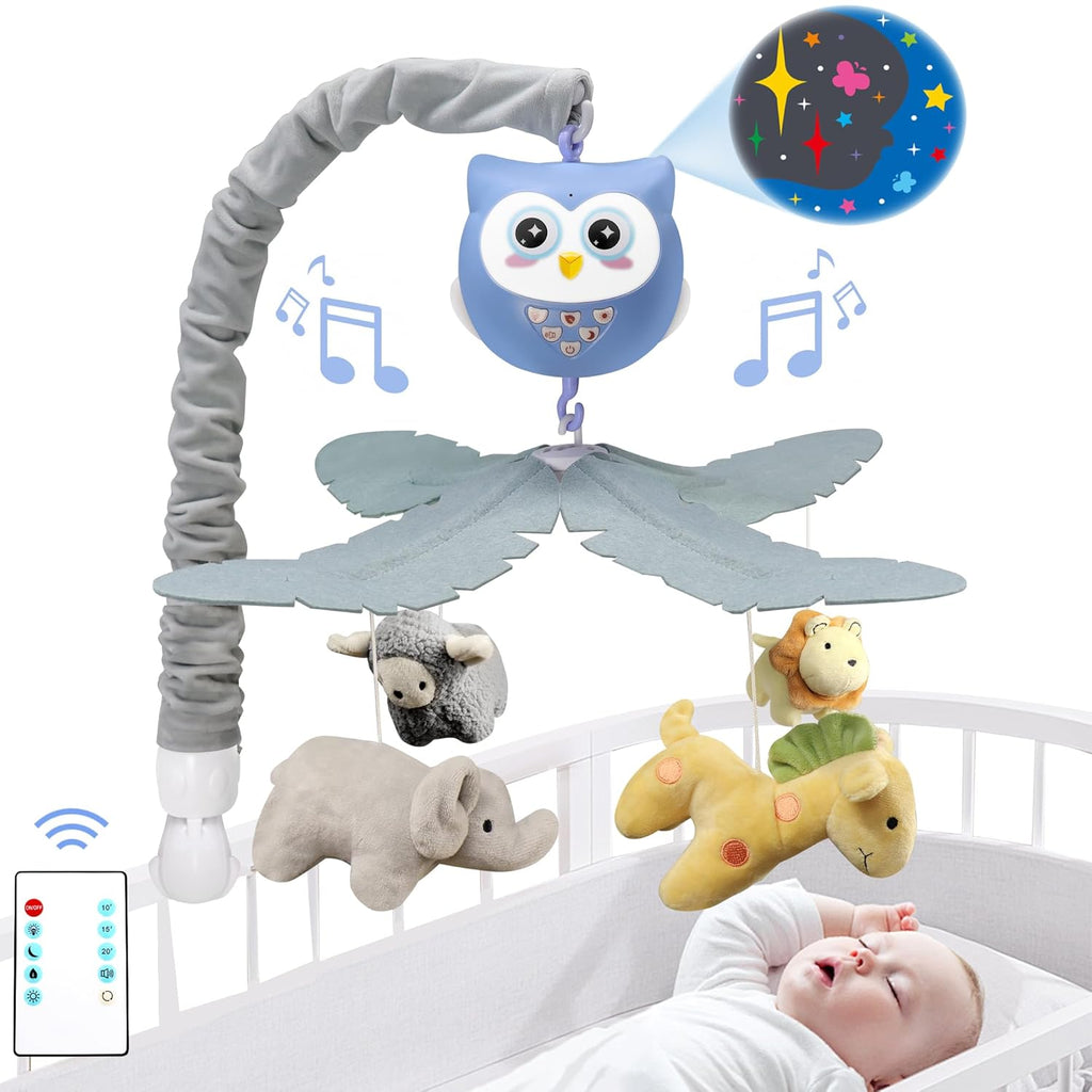 Baby Crib Mobile with Music and Lights for Boys Musical Mobile Animals for Crib Bassinet Girls Toys Hanging Portable Safari Nursery Decor Blue