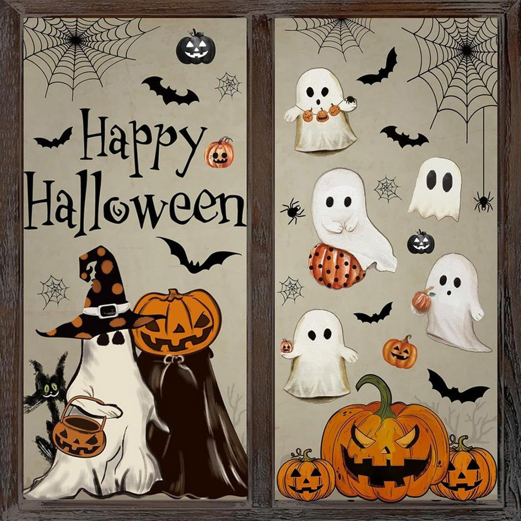 Halloween Ghost Window Clings for Glass 6 Sheets Cute Window Decals Spooky Window Stickers Pumpkin Spider Windows Cling for Halloween Fall Party Home School Office Glass Supplies Decorations