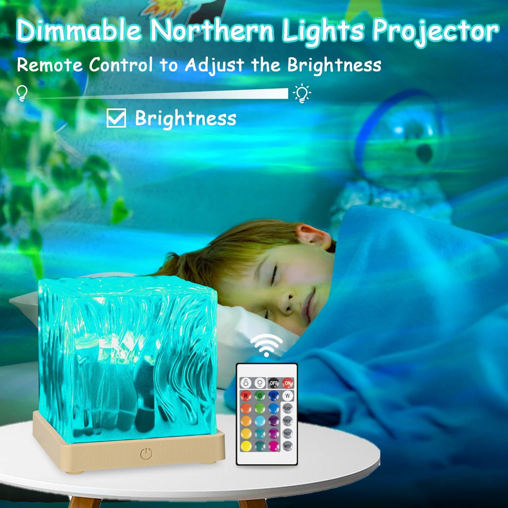 Luminorthe Cube Lamp Ocean, 18 Colors Northern Lights Projector with Remote, 30 Lighting Modes Ocean Wave Projector Light Galaxy Projector, Ambient Lighting Room Decor Water Light for Teen Girls