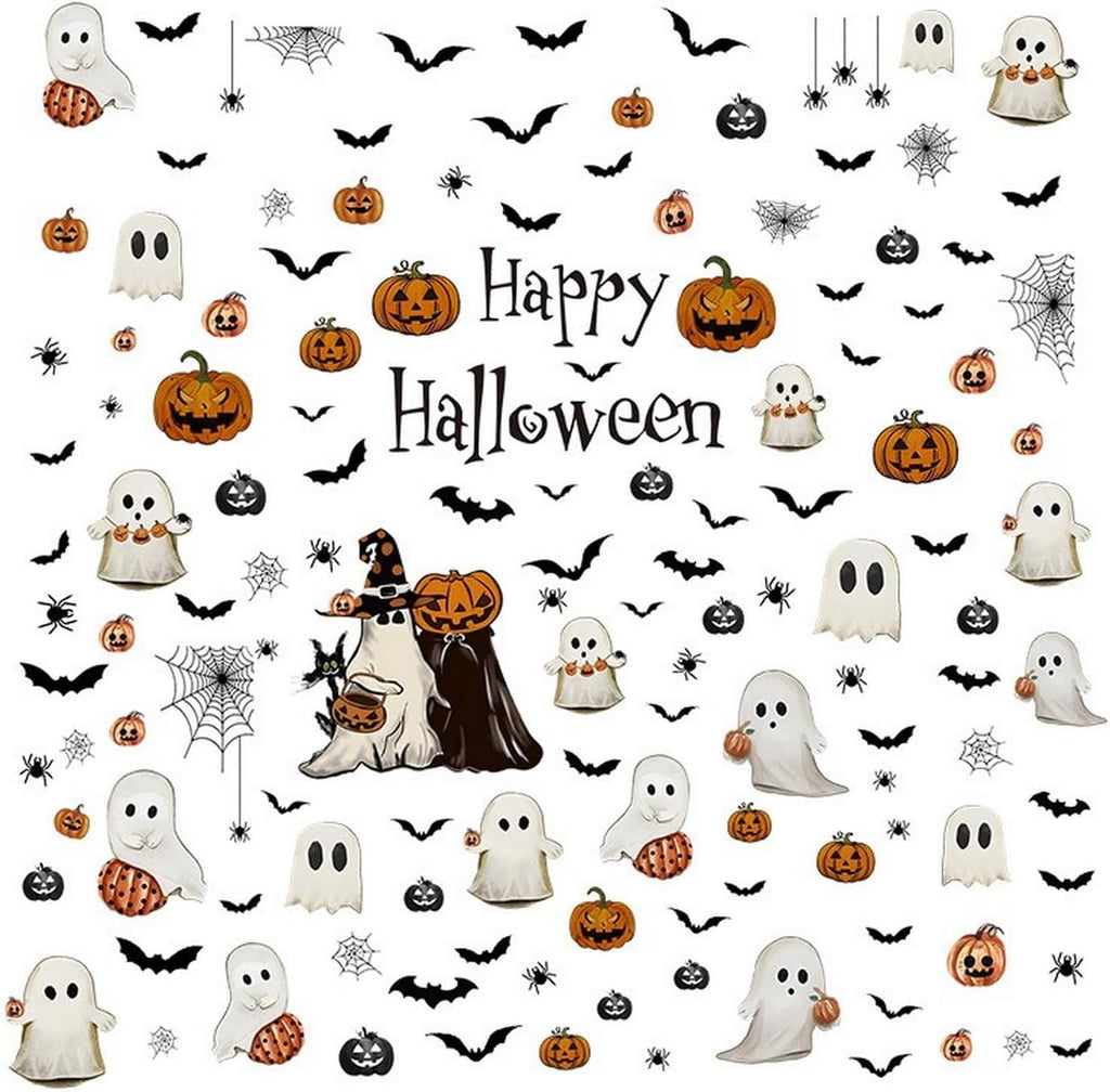 Halloween Ghost Window Clings for Glass 6 Sheets Cute Window Decals Spooky Window Stickers Pumpkin Spider Windows Cling for Halloween Fall Party Home School Office Glass Supplies Decorations