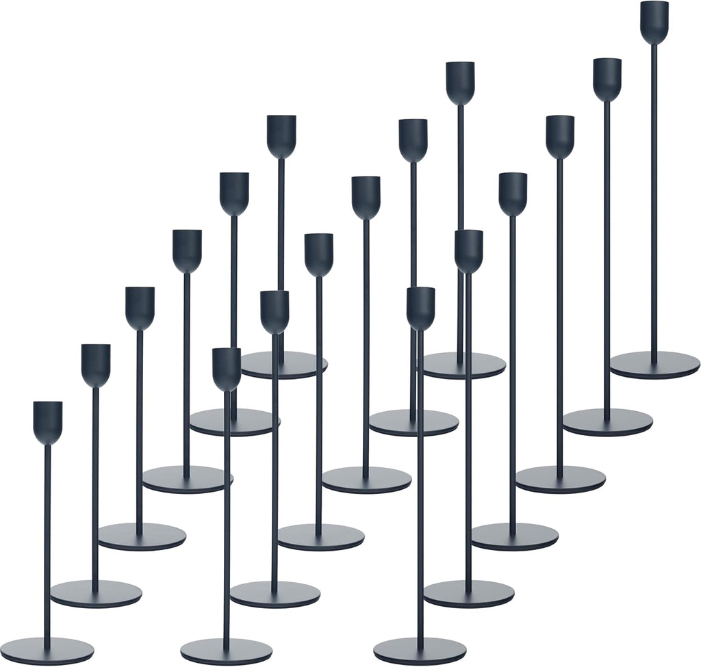 18 PCE Black Candle Holders Set, Vintage Taper & Pillar Candle Sticks for Wedding, Dining Table, Fireplace Mantel, Elegant Home Decor, Housewarming Gift, Festive Centerpiece