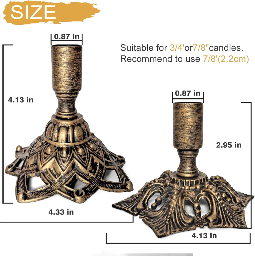 Candlestick Holders,Taper Candle Holder for Candlesticks Gold Brass Vintage Candle Metal Stick Candle Holders for Fireplace, Party, Dining,Wedding Decor,Fits 3/4 inch Thick Candle(Set of 2Pcs)