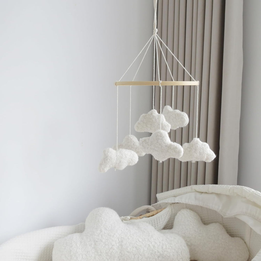 Cloud Mobile for Crib Boho Baby Mobile for Crib Bassinet Boucle Cloud Crib Mobile for Girls Boys Neutral Nursery Mobiles