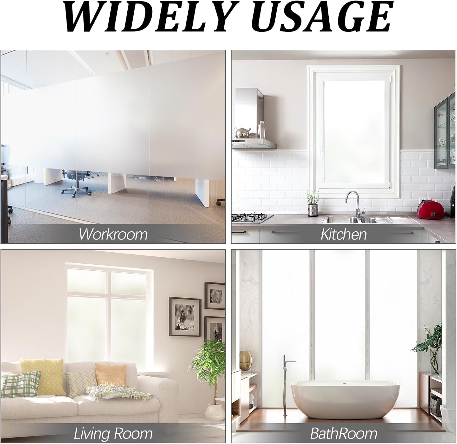 Window Privacy Film, Frosted Glass Static Cling Non-Adhesive Window Cover for Bathroom UV Sunlight Blocking Heat Control for Home Decorative Frosting Pure Matte White Size35.4 x 118.1 Inches