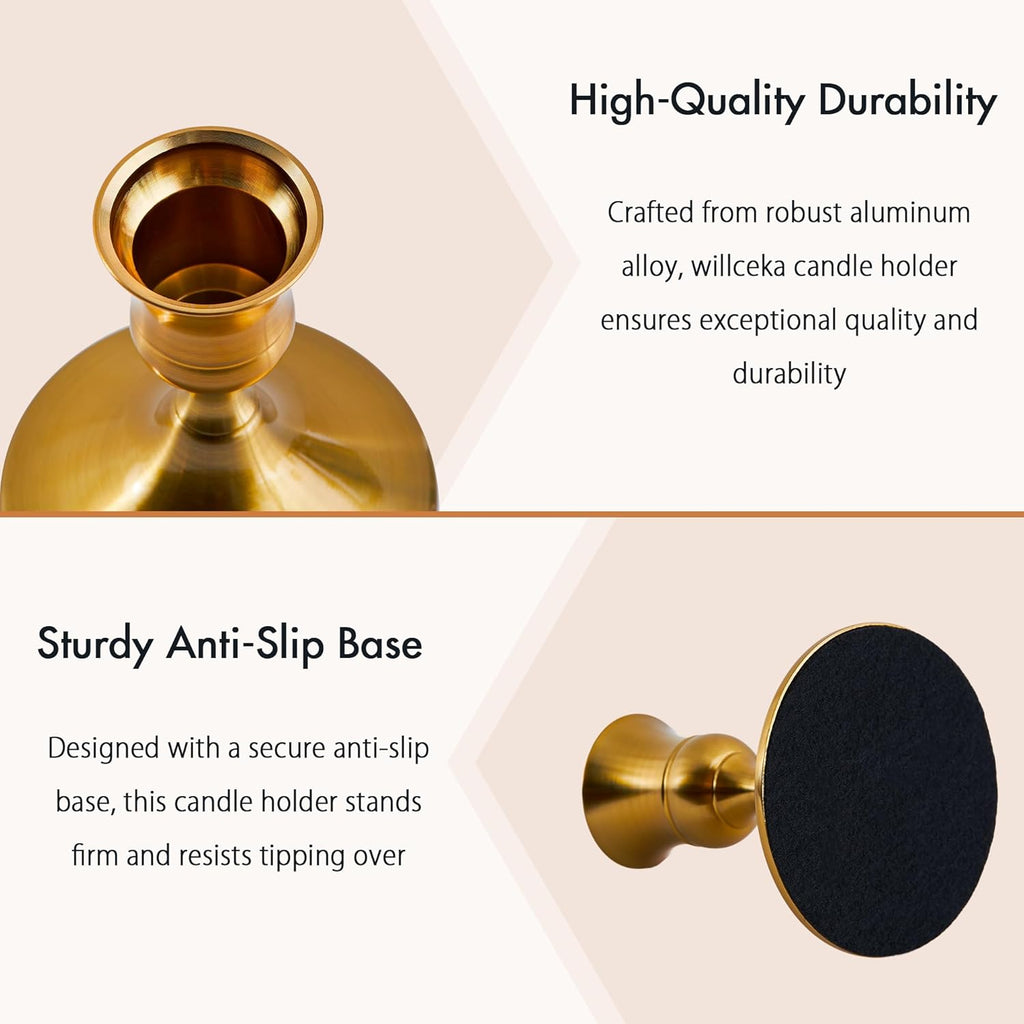 Gold Taper Candle Holder, Brass Candlestick Holders, Vintage Metal for Table Centerpieces Wedding Christmas Decor (Gold, 6 Pcs)