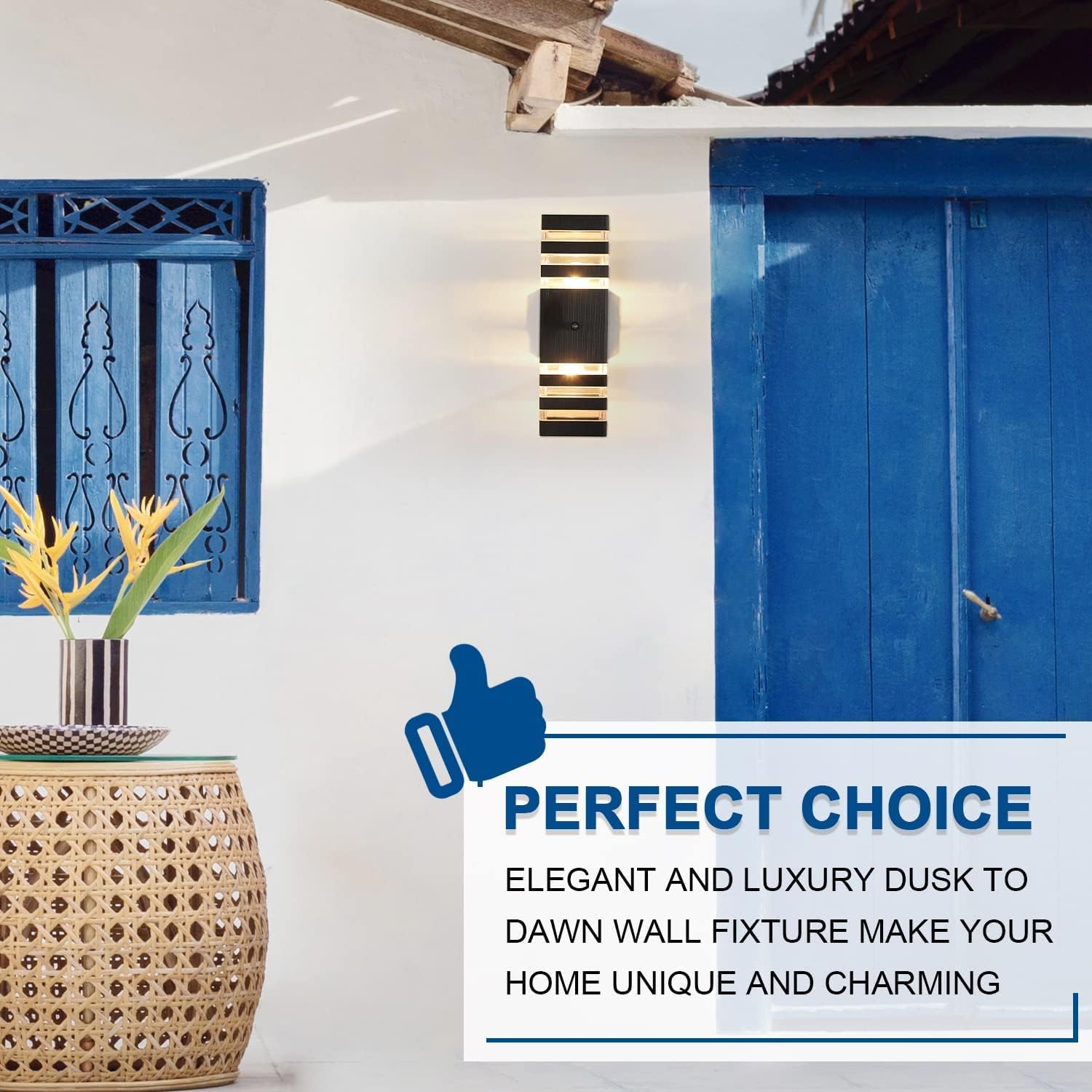 Dusk to Dawn Sensor Outdoor Wall Lights Up Down Porch Lights Modern Exterior Light Fixtures Photocell Waterproof Black Aluminum Housing for Front Porch, Patio, Garage (Use Two E26 Bulbs)