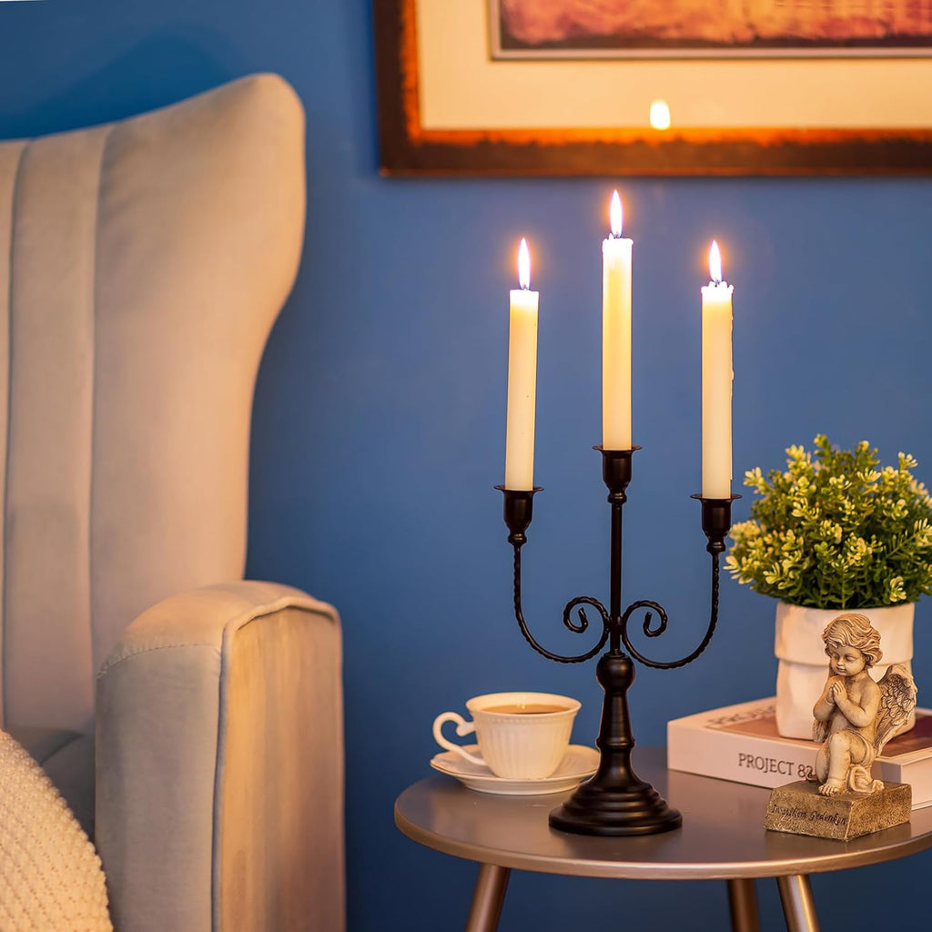 Sziqiqi Candle Holders 3-Arms Candelabra - Black Halloween Candelabras Metal Candleholder Stands Decoration for Thanksgiving Christmas