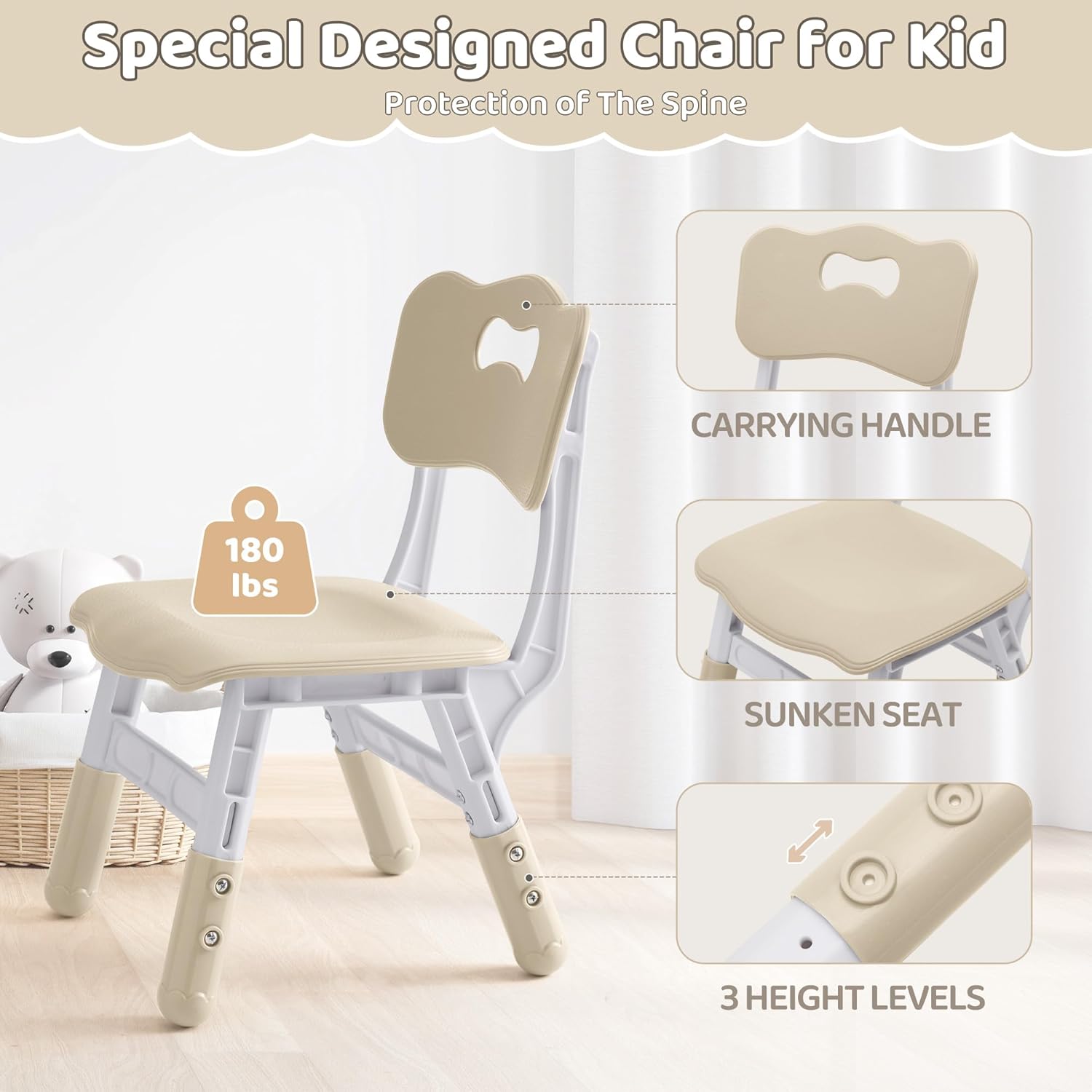 Kids Table and 2 Chairs Set, Height Adjustable (17.7"-26.1") Toddler Table and Chair Set, Multi-Activity Table with Graffiti Desktop, Children’s Table and Chairs for Classroom, Home & Daycare